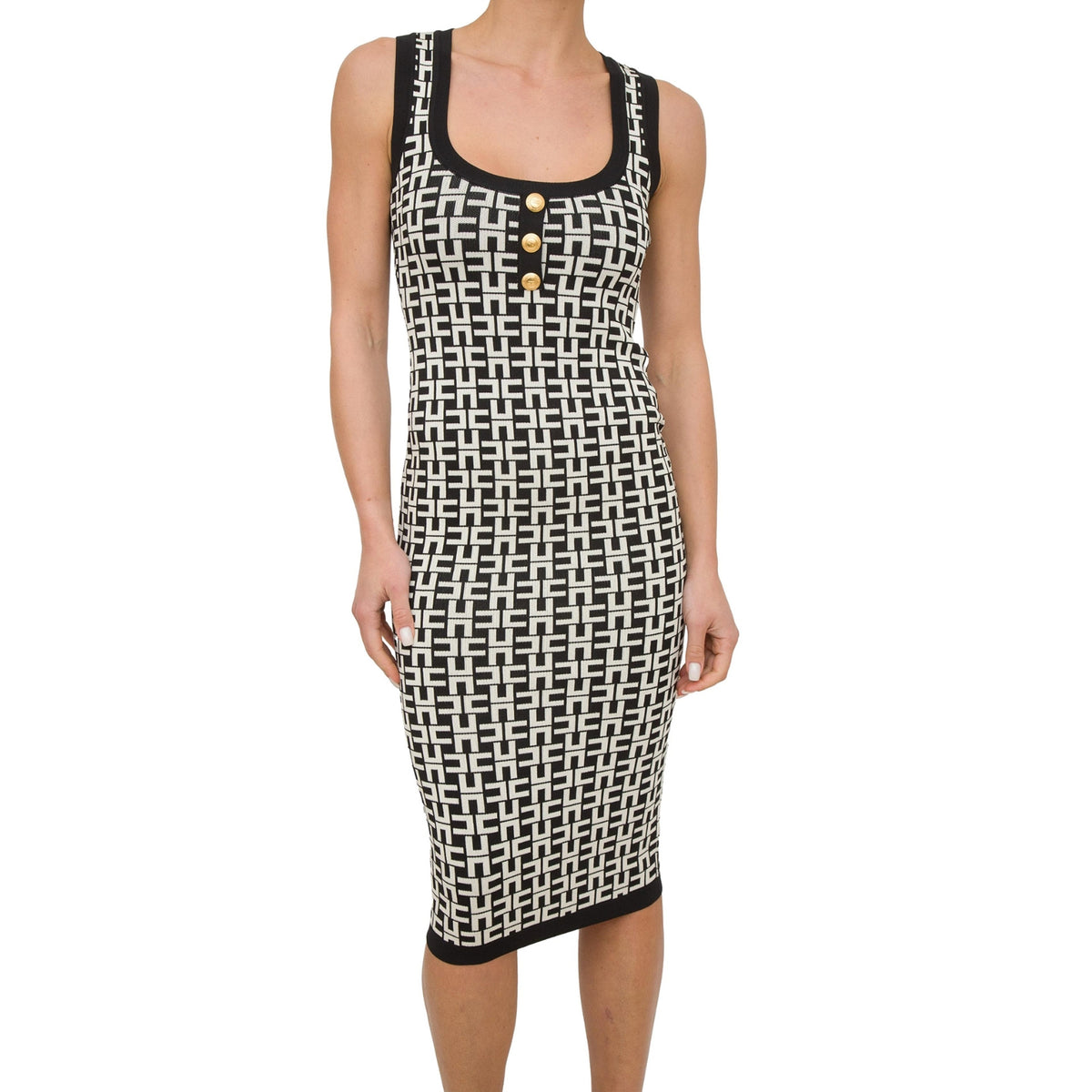 Abito Tubino in viscosa jacquard bicolore con logo - Nero/burro
