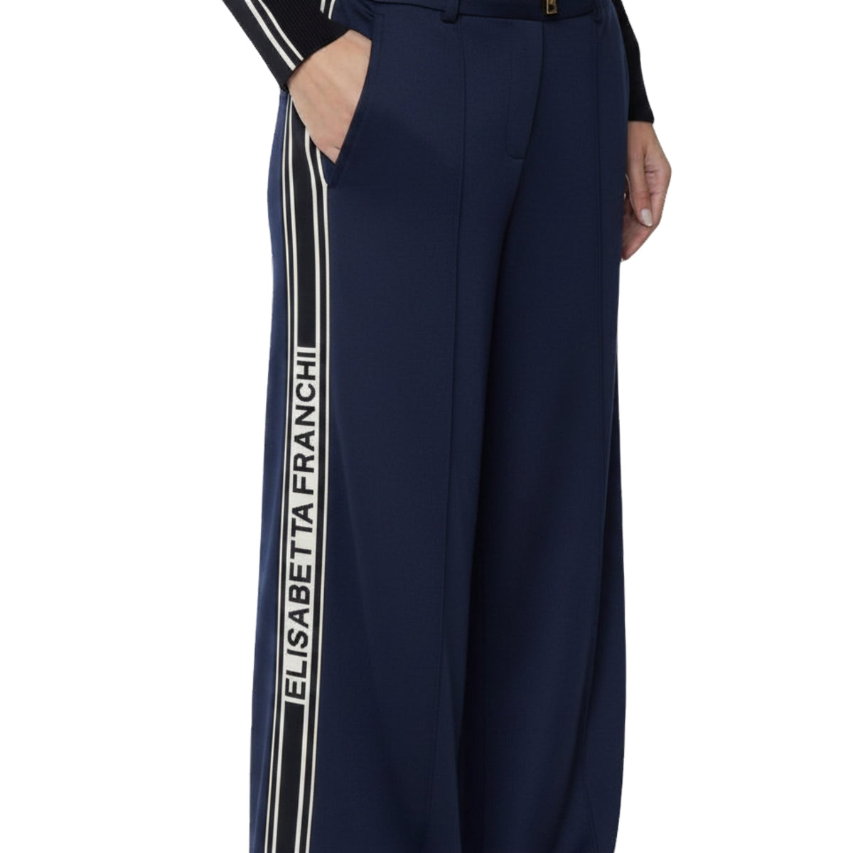 Pantalone a palazzo con bande a contrasto - Oltremare