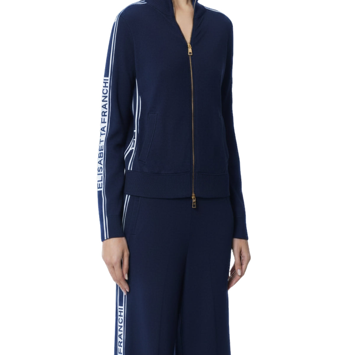 Cardigan con bande a contrasto e zip dorata - Oltremare