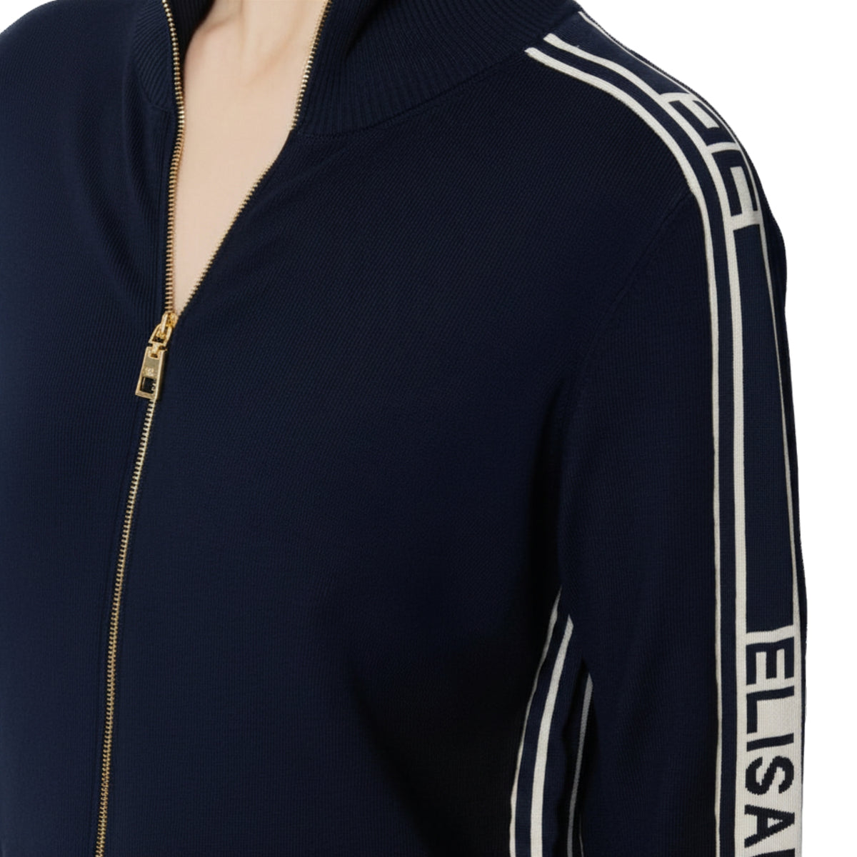 Cardigan con bande a contrasto e zip dorata - Oltremare