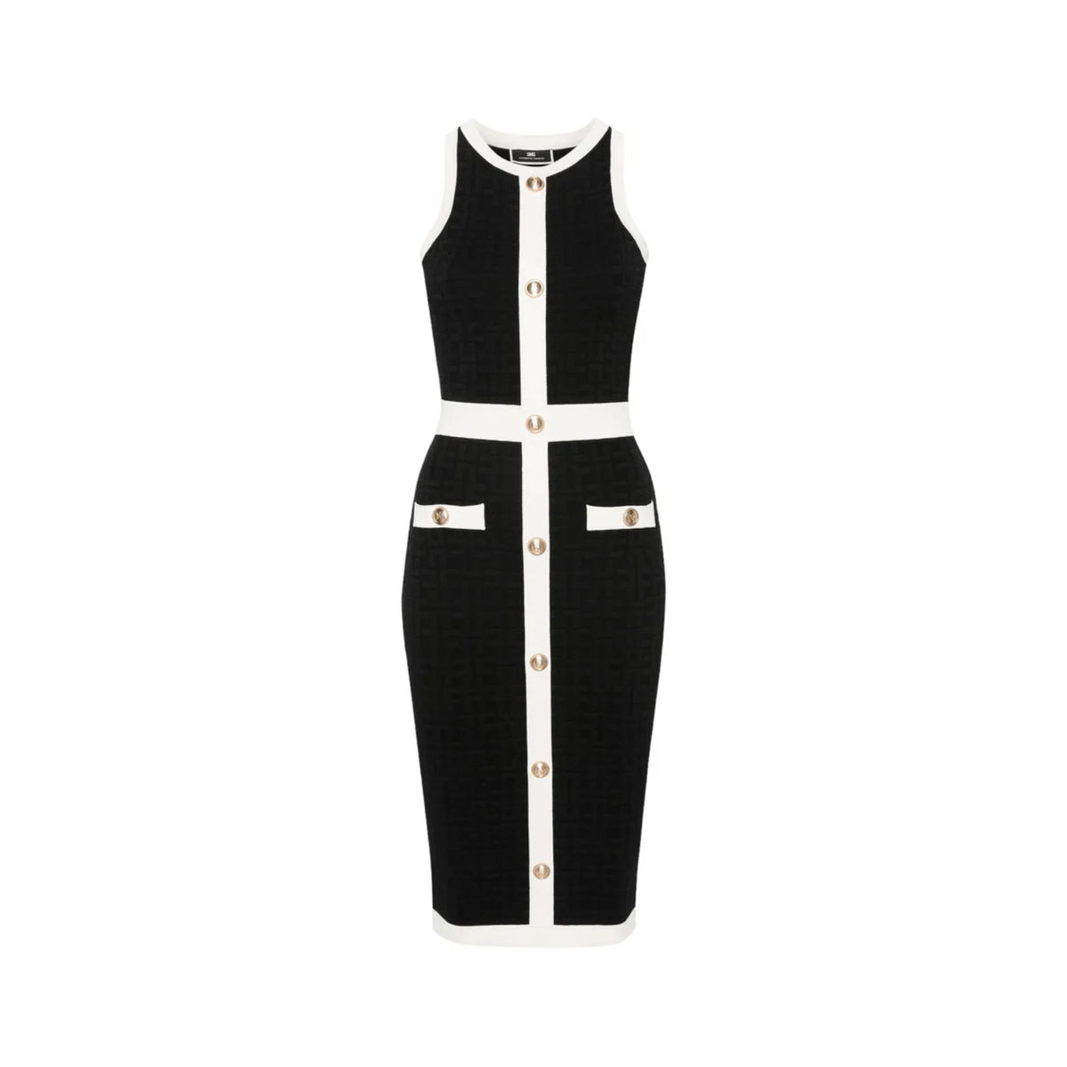 Abito midi in viscosa embossed con logo doppia C - Nero