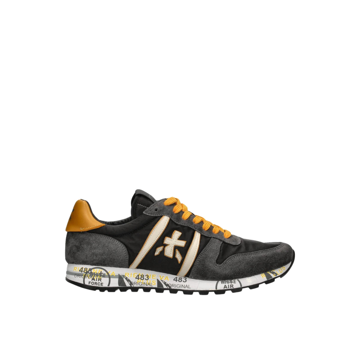 Sneaker Eric in pelle e tessuto stile retro - Grigio/Nero