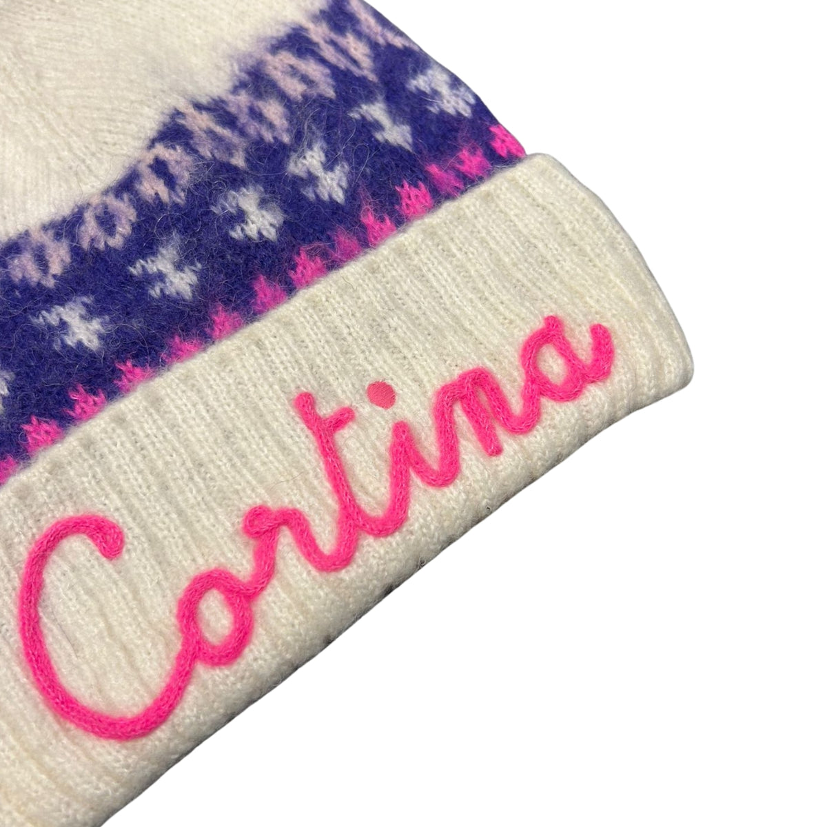 Berretto jacquard nordico con rosa fluo - Panna