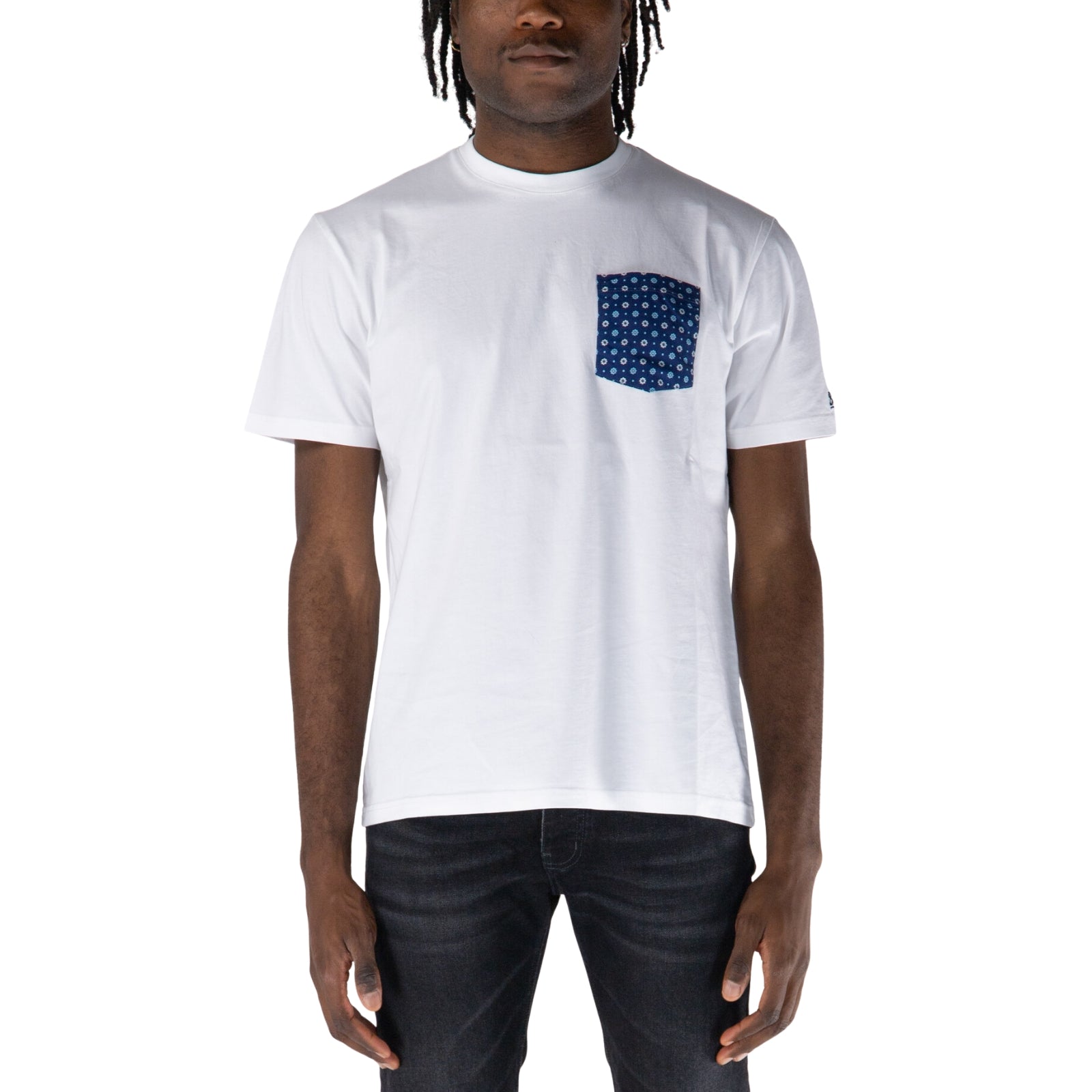 T-shirt Blanche da uomo in cotone con taschino - BLU
