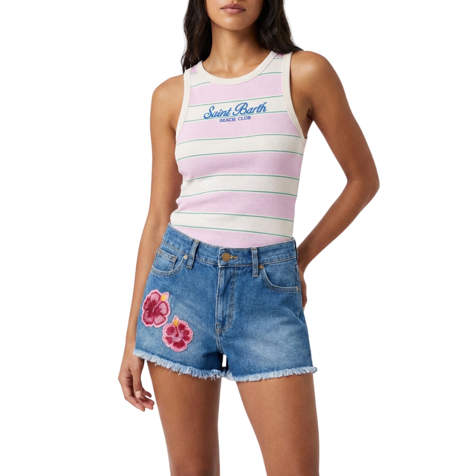 Ada canotta in cotone a coste a righe - ROSA