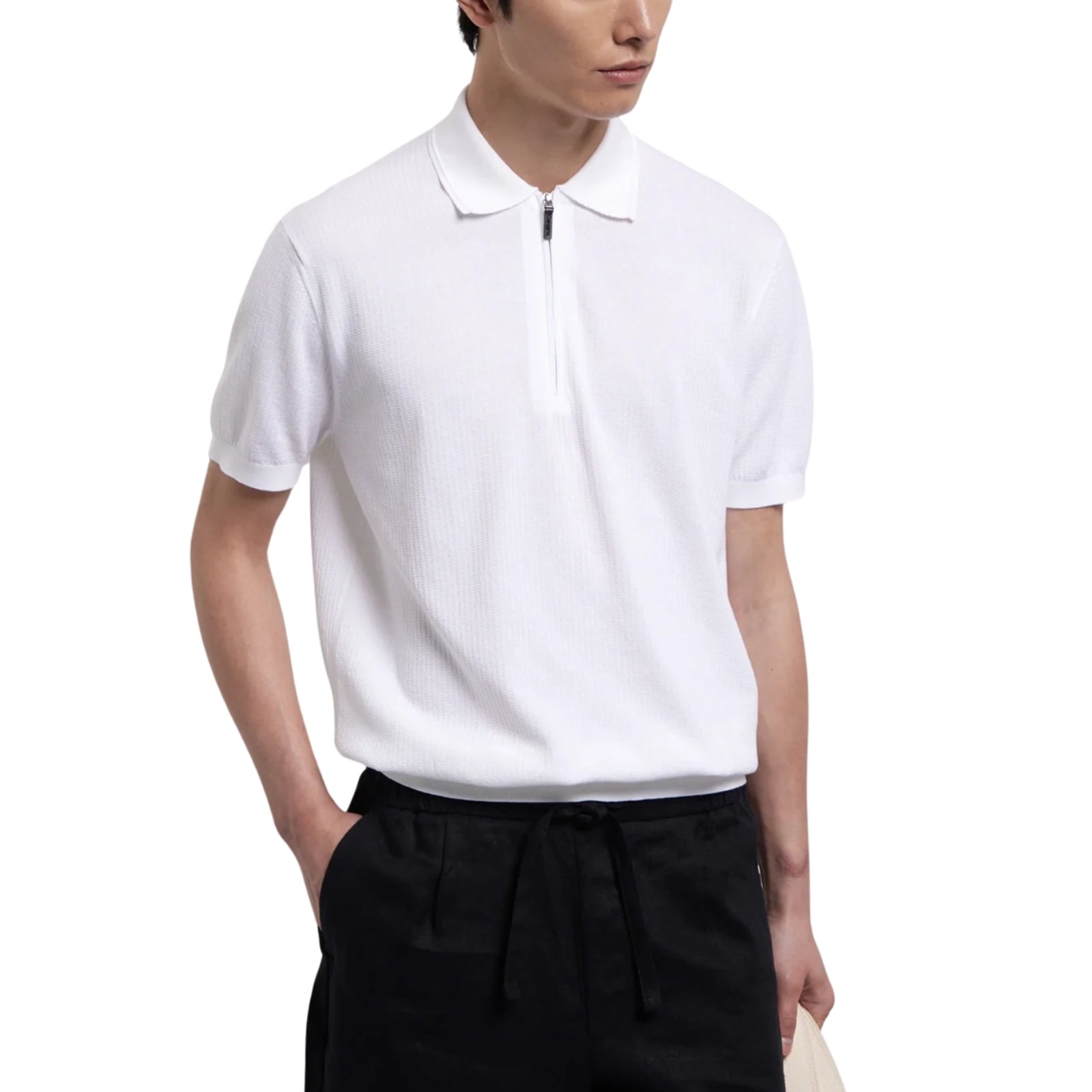Polo manica corta con treccine e collo a zip - BIANCO