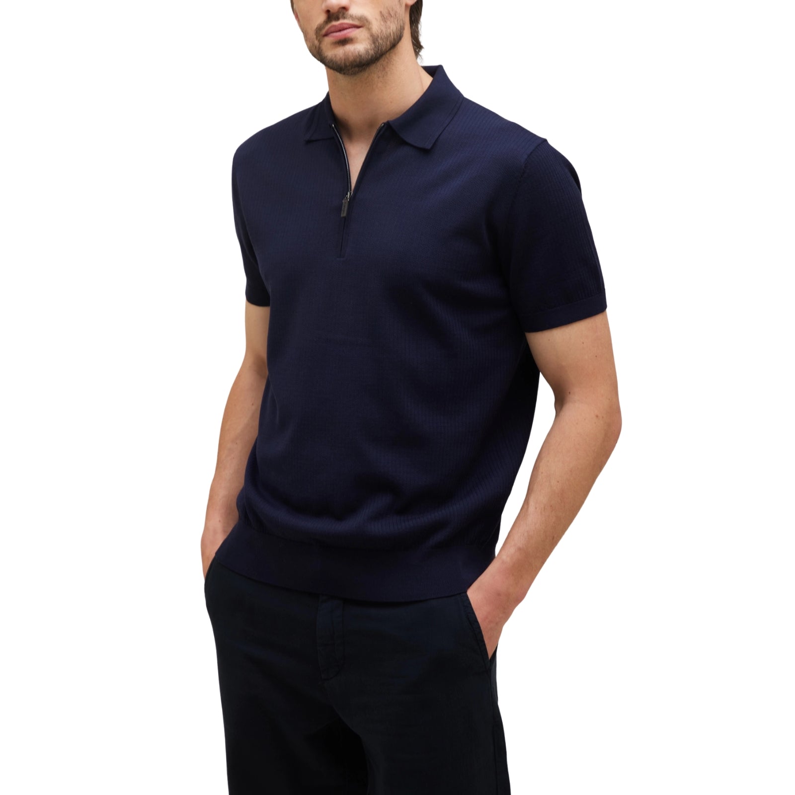 Polo manica corta con treccine e collo a zip - BLU