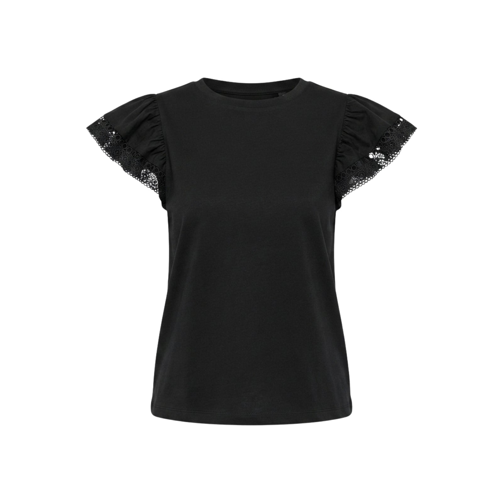 T-shirt regular con pizzo - NERO