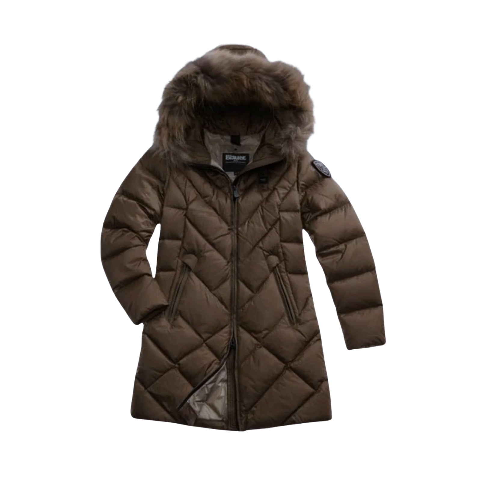 PIUMINO LUNGO ALTHEA CON LINEE GEOMETRICHE - CASTAGNA