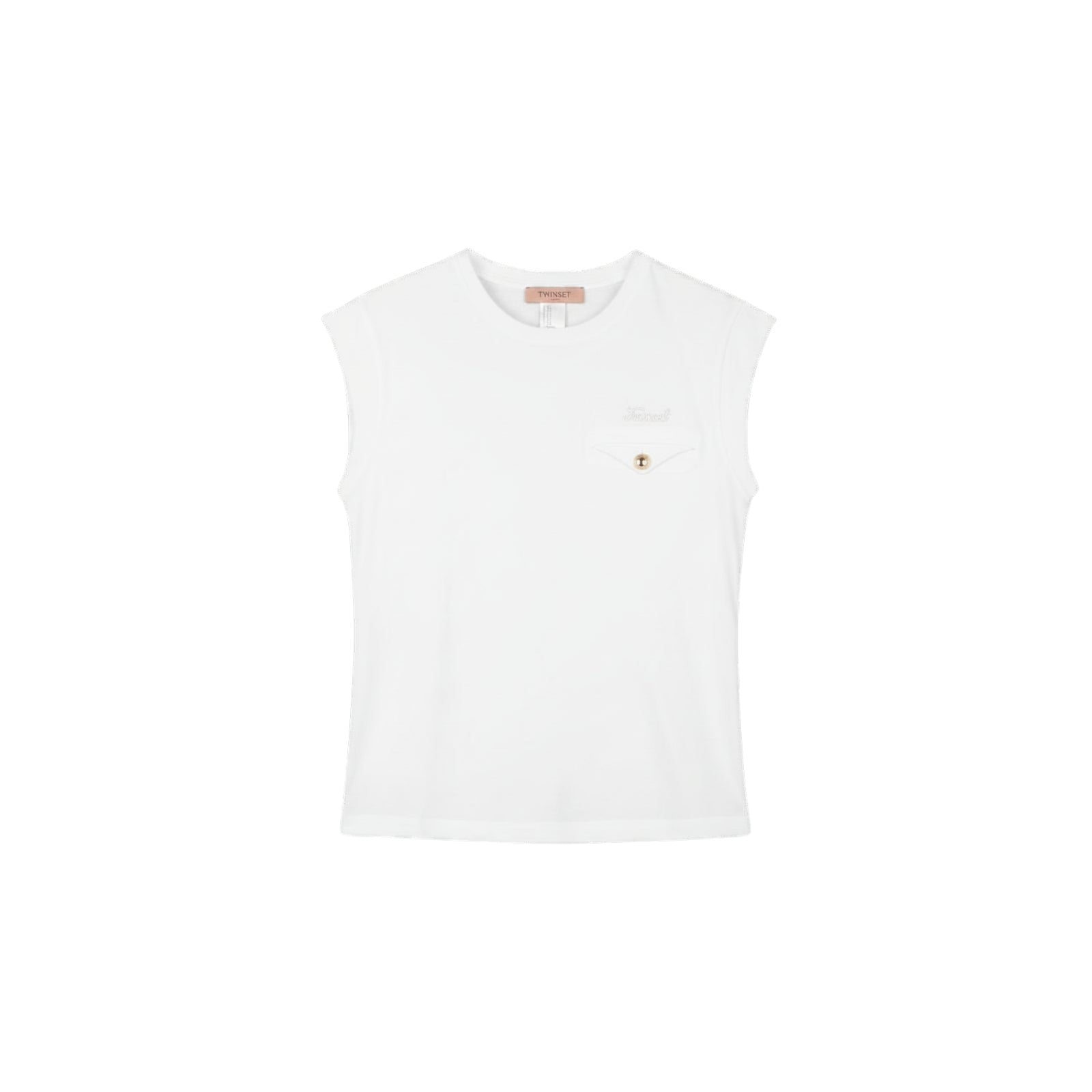 T-shirt smanicata con taschino - BIANCO