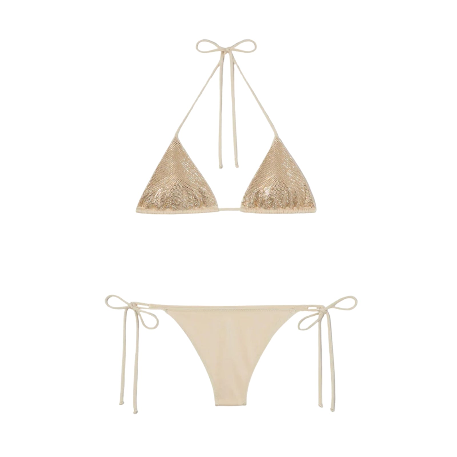 Bikini Maleah triangolo in tessuto glossy finish oro con applicazioni strass
