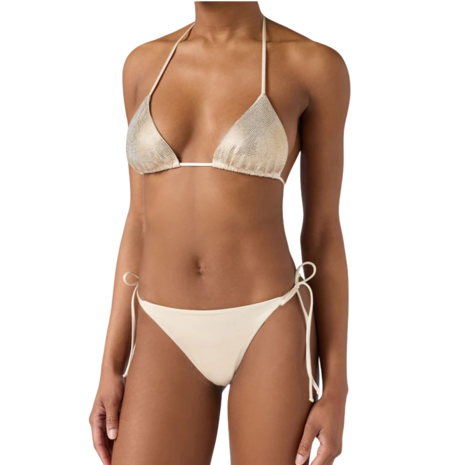 Bikini Maleah triangolo in tessuto glossy finish oro con applicazioni strass