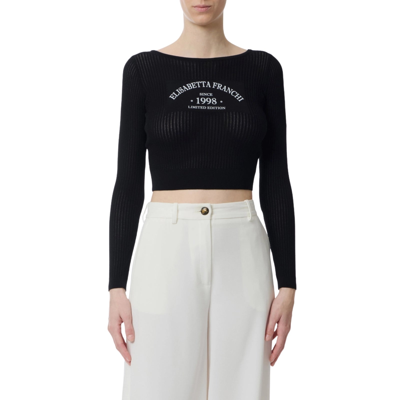 Top in maglia con logo stampato - NERO