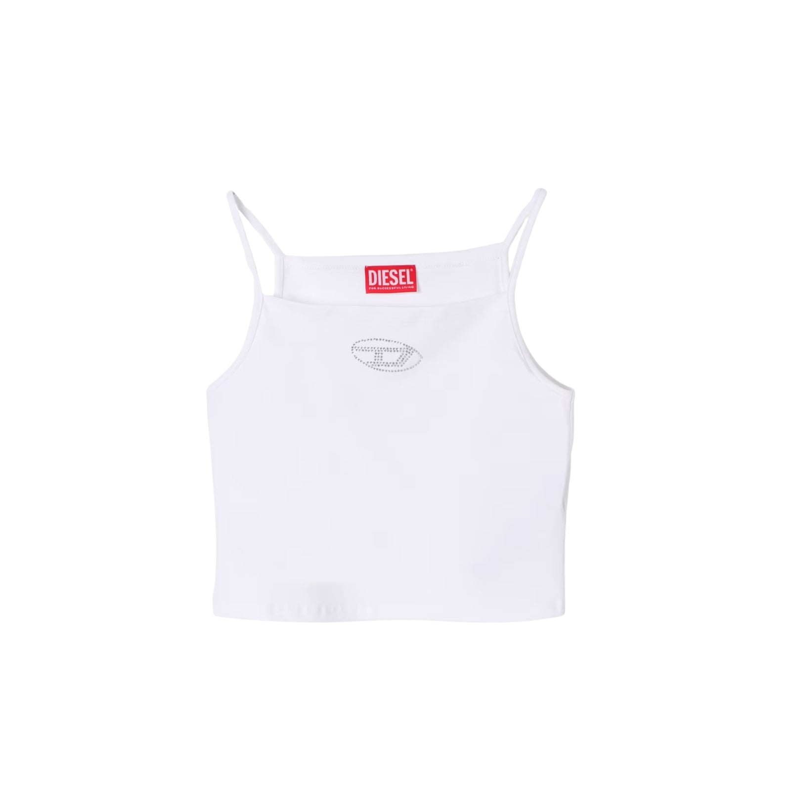 Crop top con spalline sottili logo strass - BIANCO