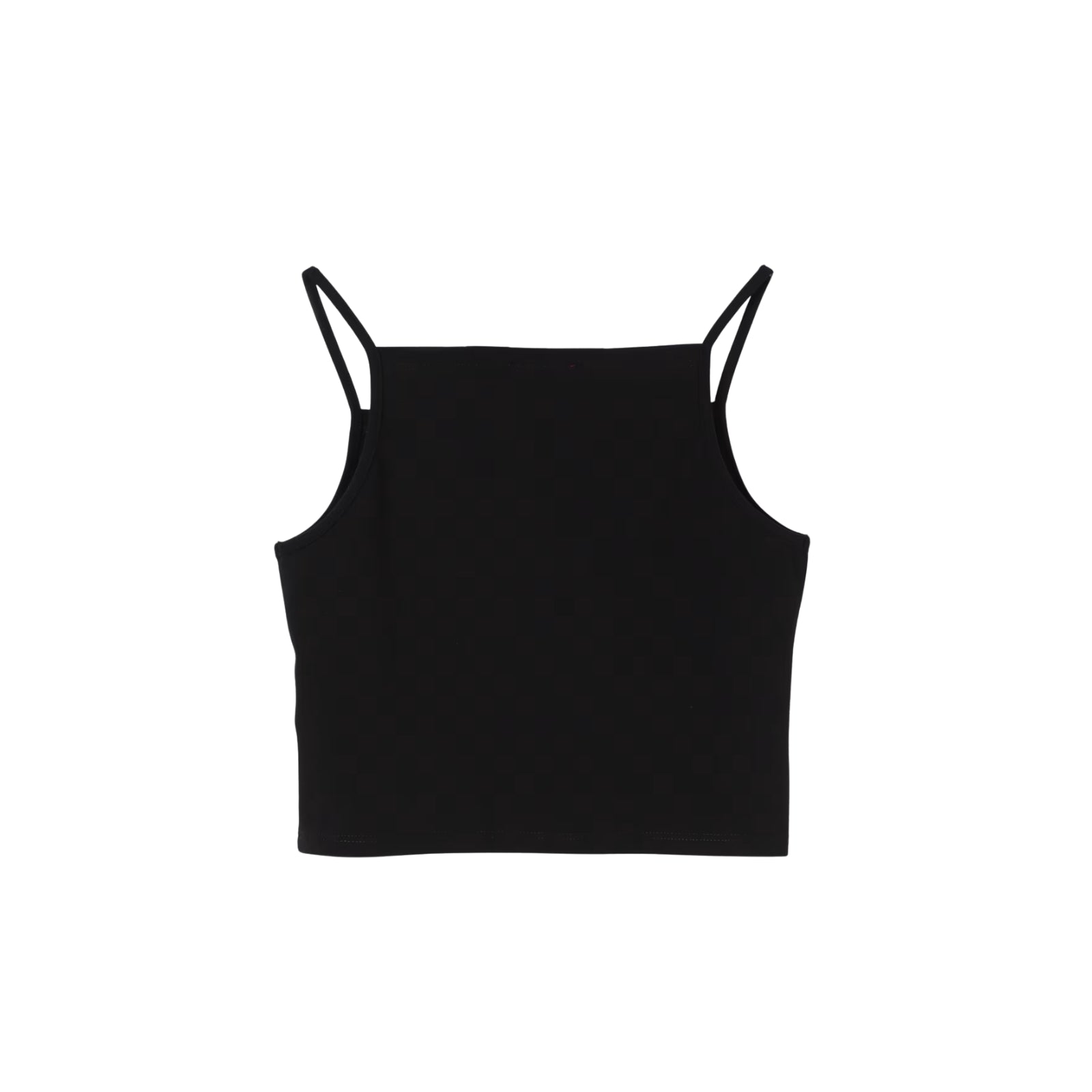 Crop top con spalline sottili con logo strass - NERO