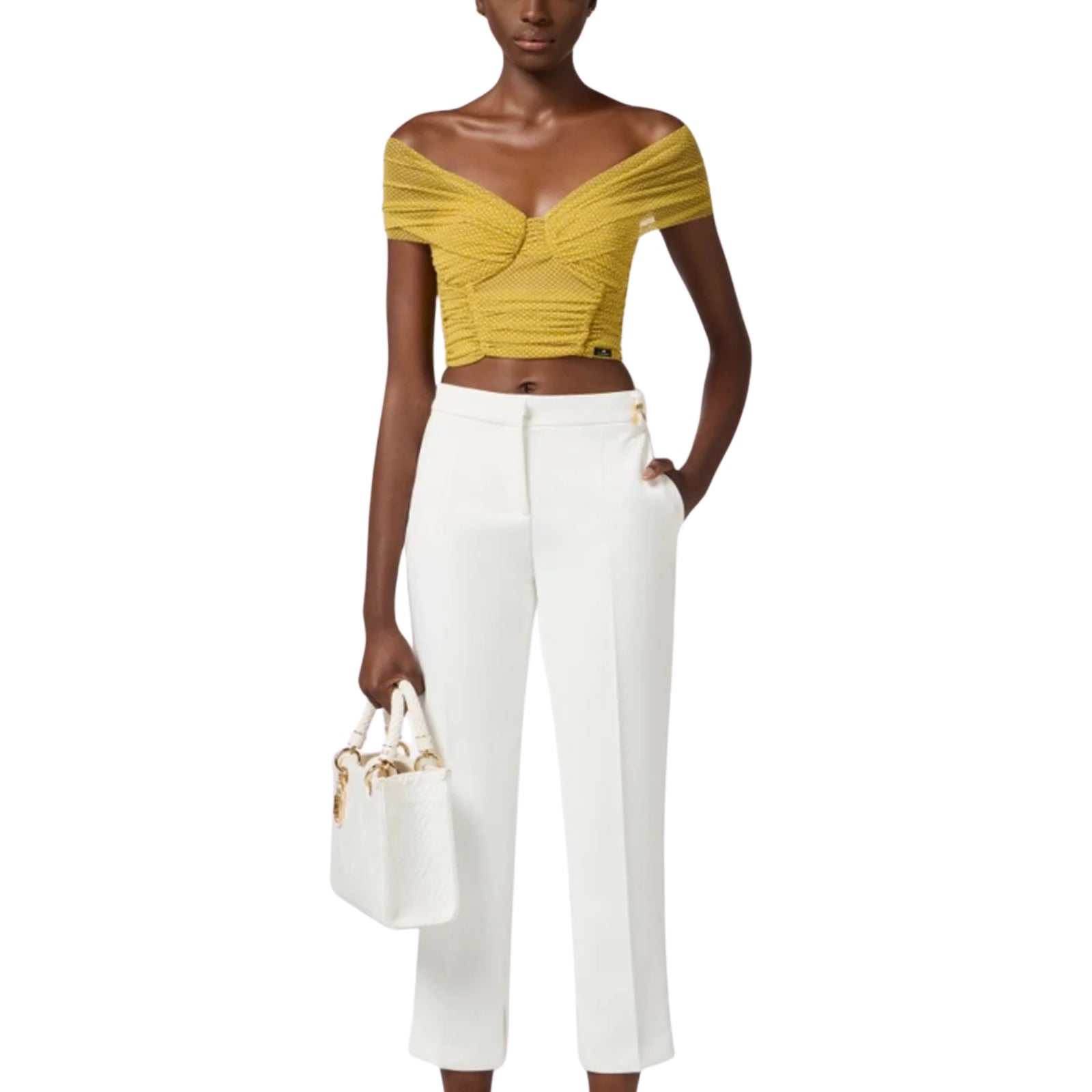 Top di in tulle con scollo spalle scoperte