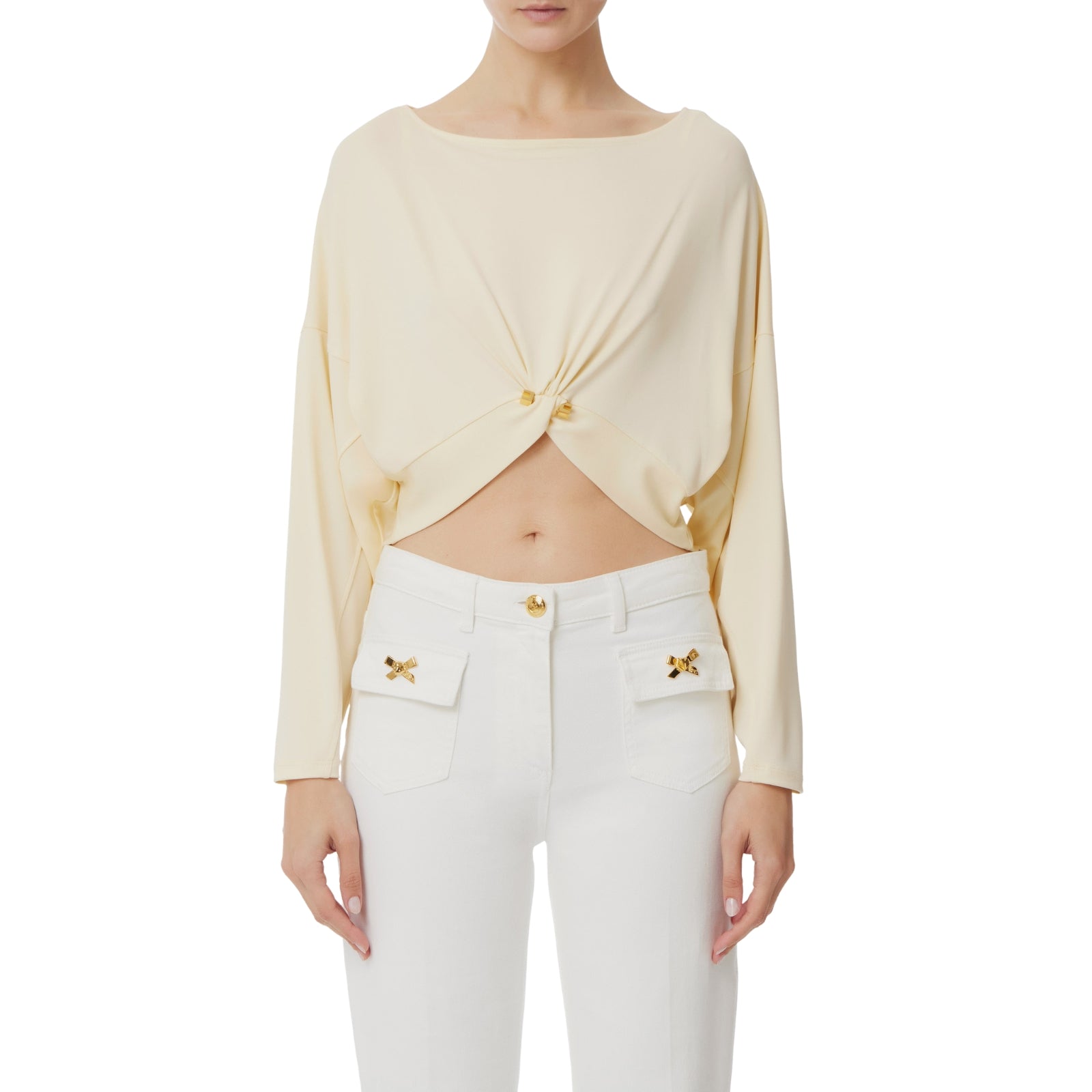 Maglia in jersey crêpe con piercing sul davanti
