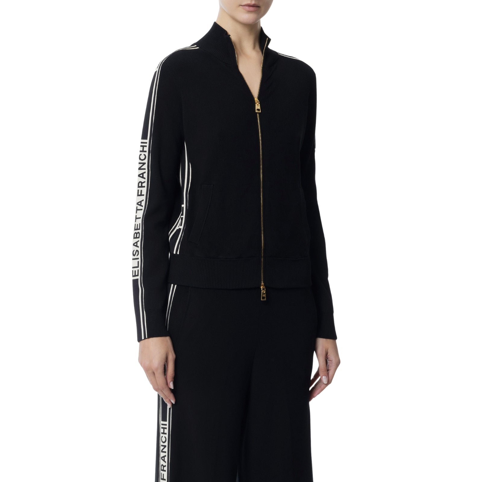 Cardigan bande a contrasto con logo - NERO