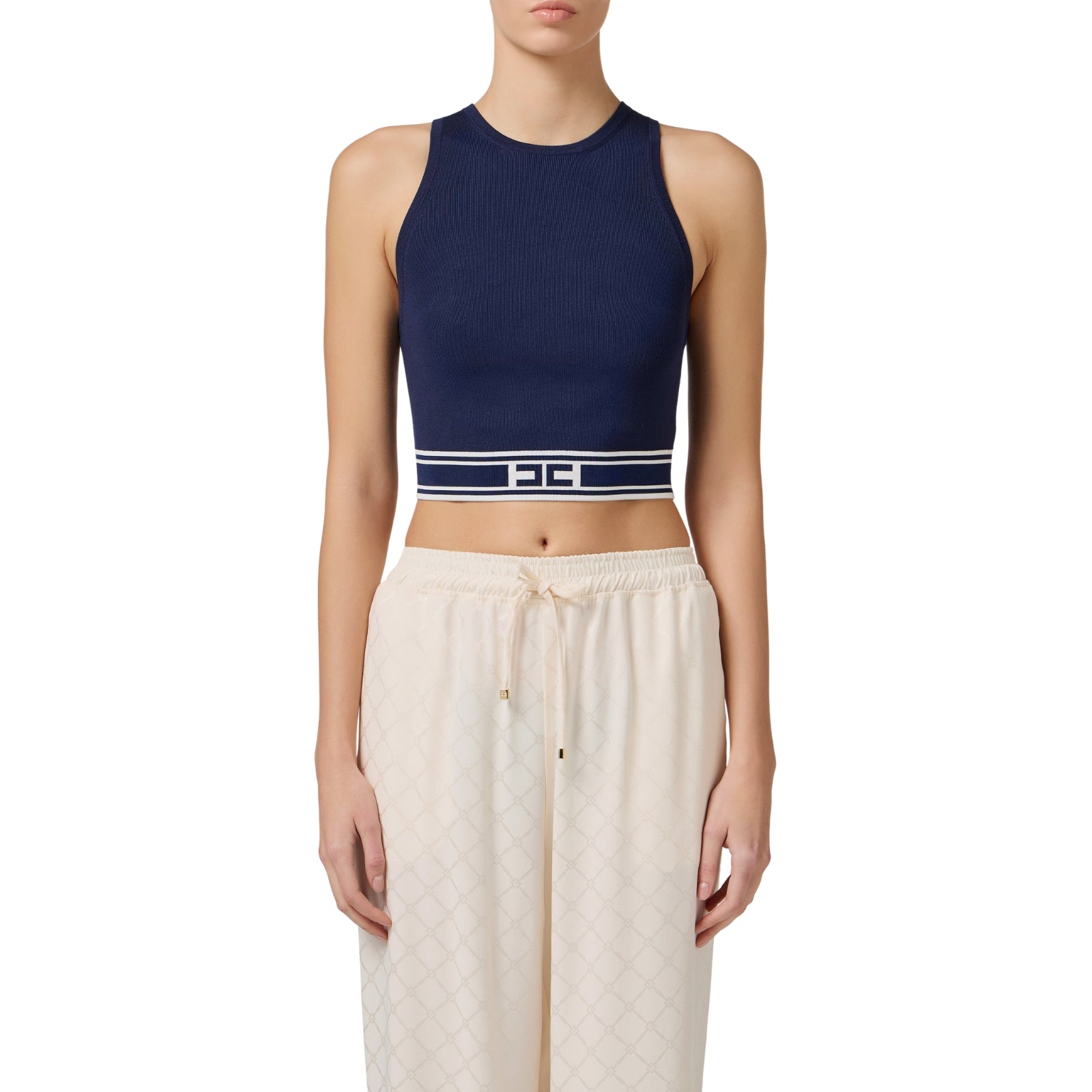 Top cropped e logo a contrasto - BLU