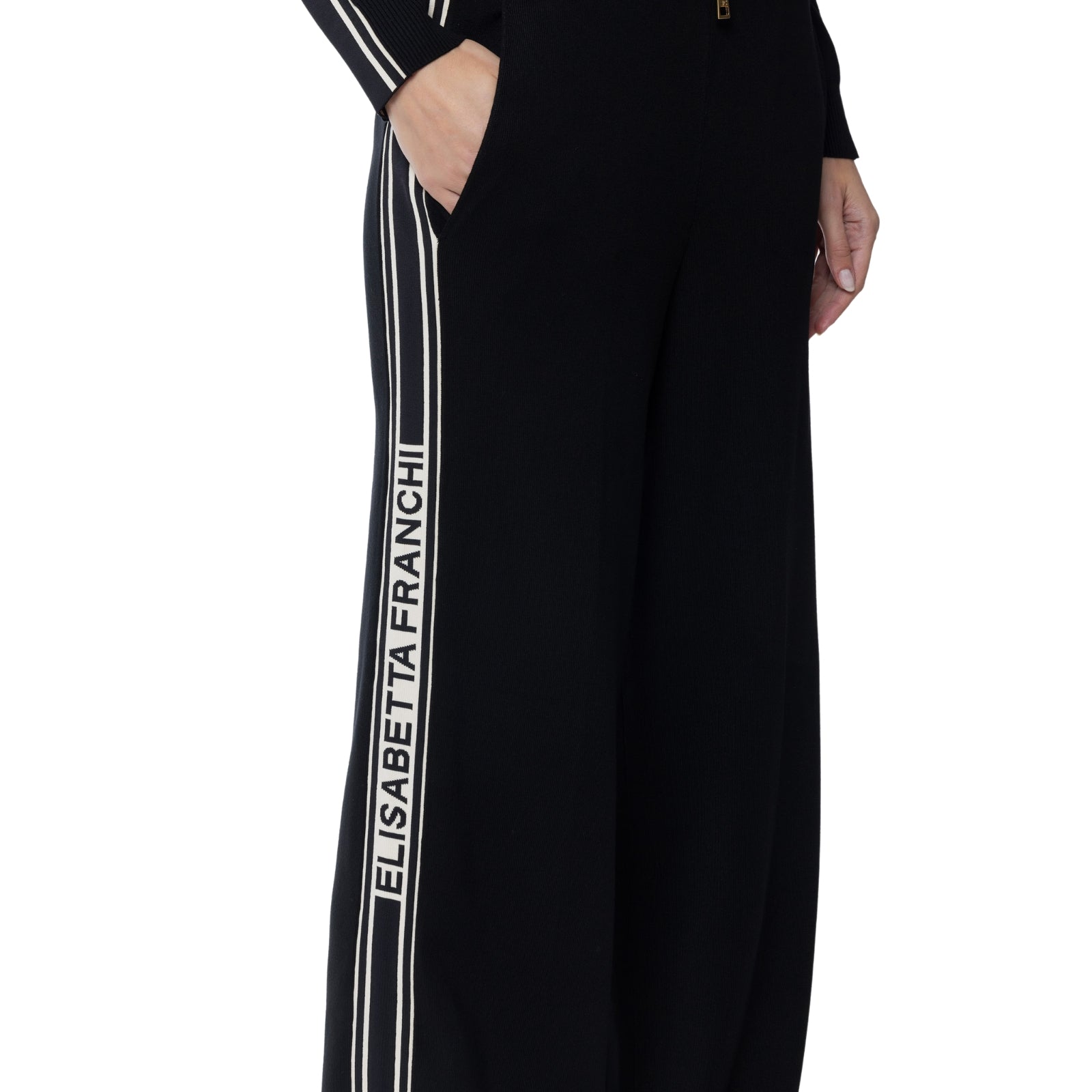 Pantalone con bande a contrasto logate - NERO/BURRO