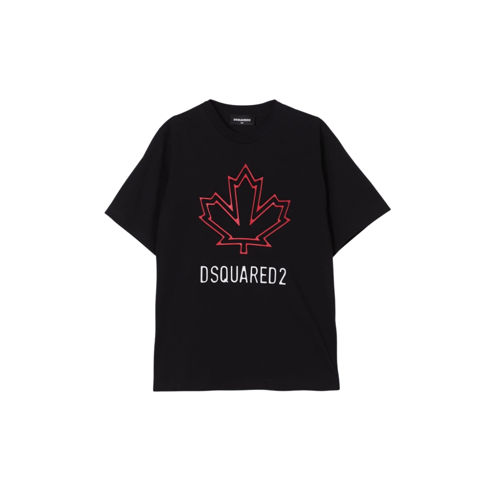 T-shirt girocollo con stampa logo foglia rossa - NERO