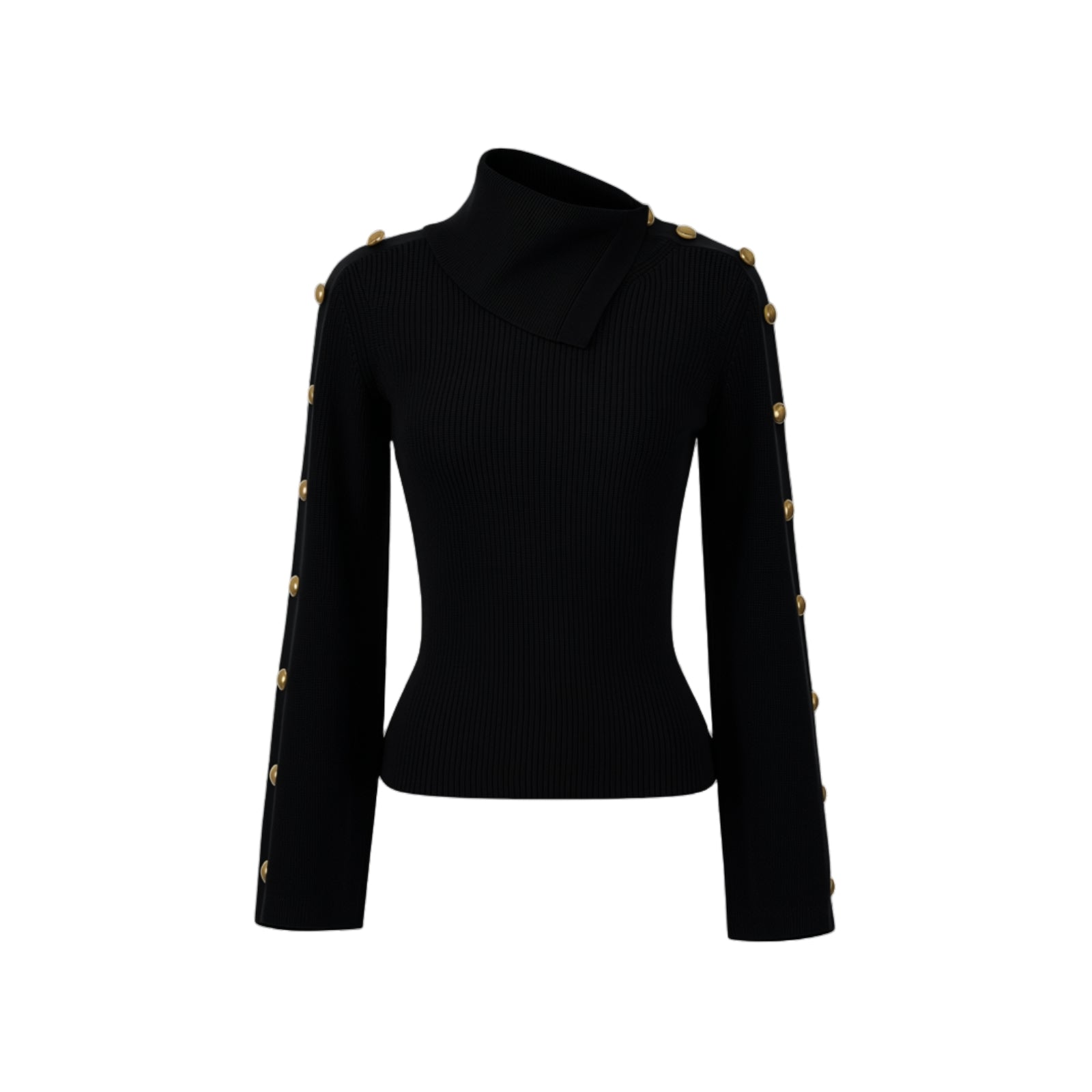 Pullover in maglia con bottoni gioiello - NERO
