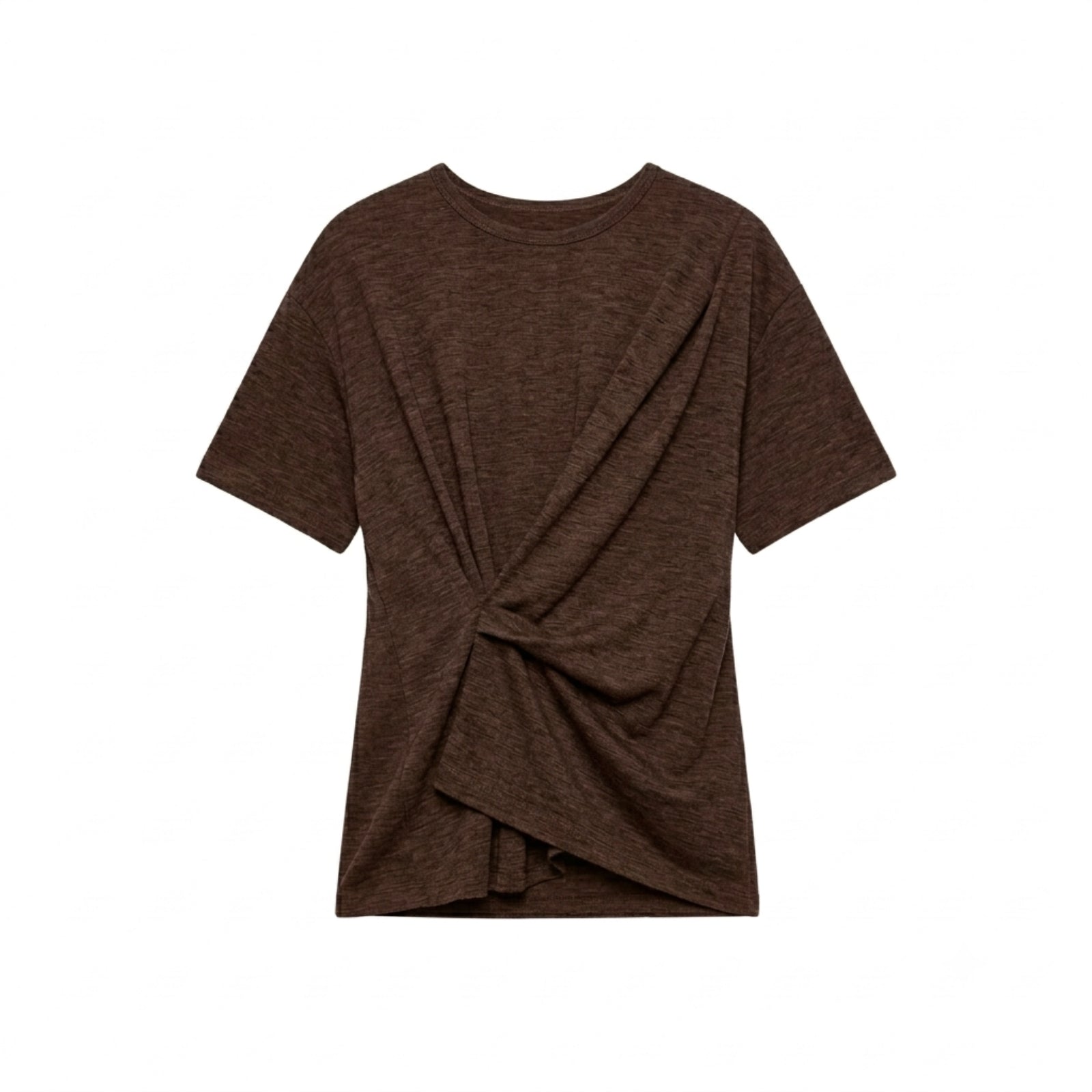 T-shirt Asimmetrica in Jersey Crema con Nodo Drappeggiato - FANGO