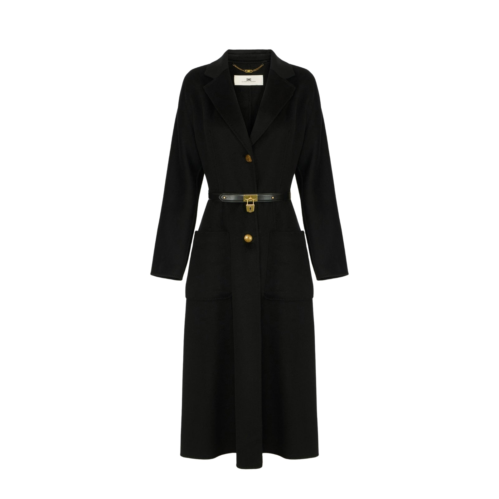 Cappotto in panno double con cintura - NERO