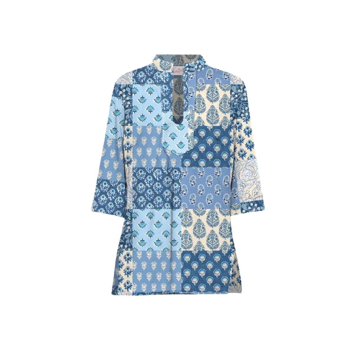 Tunica in cotone con collo doppiato - Blu