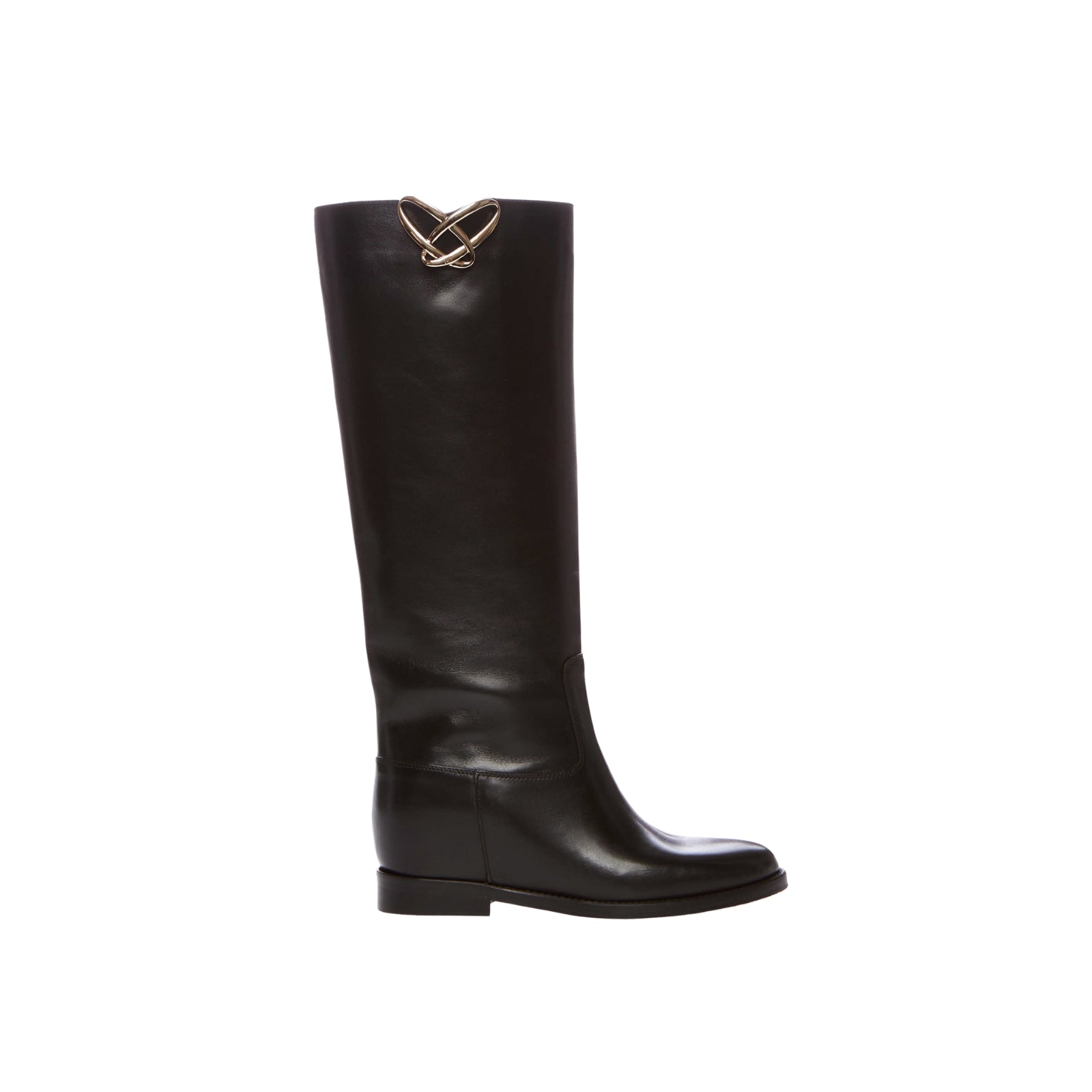 Stivale in pelle con accessorio oro