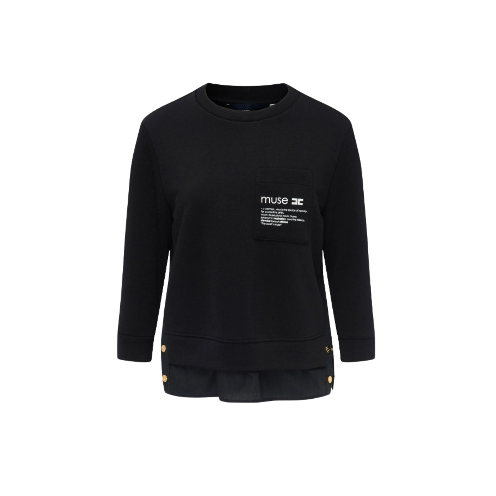 Maglia in felpa con dettagli in popeline - Nero