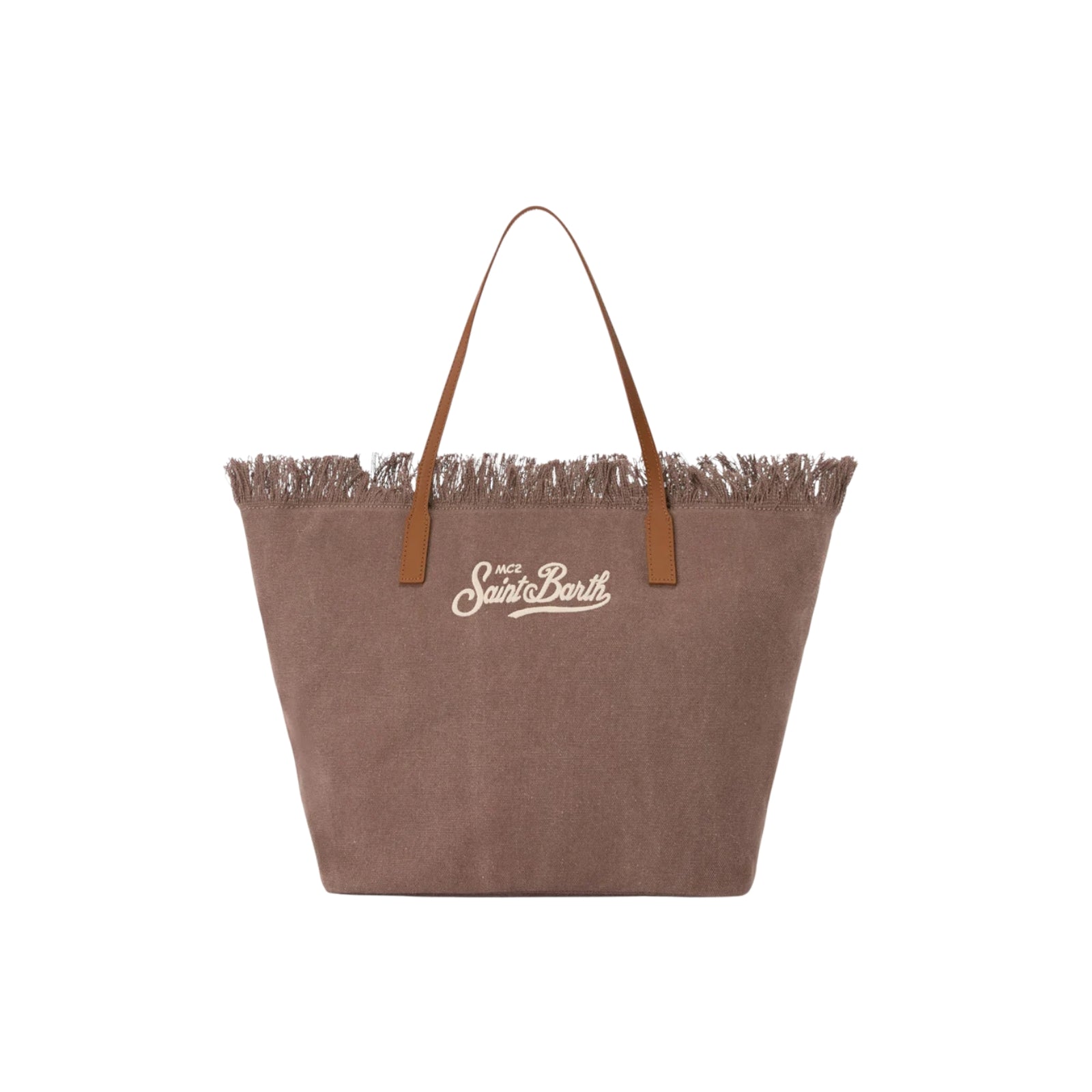 Borsa City regular in canvas con frange - MARRONE