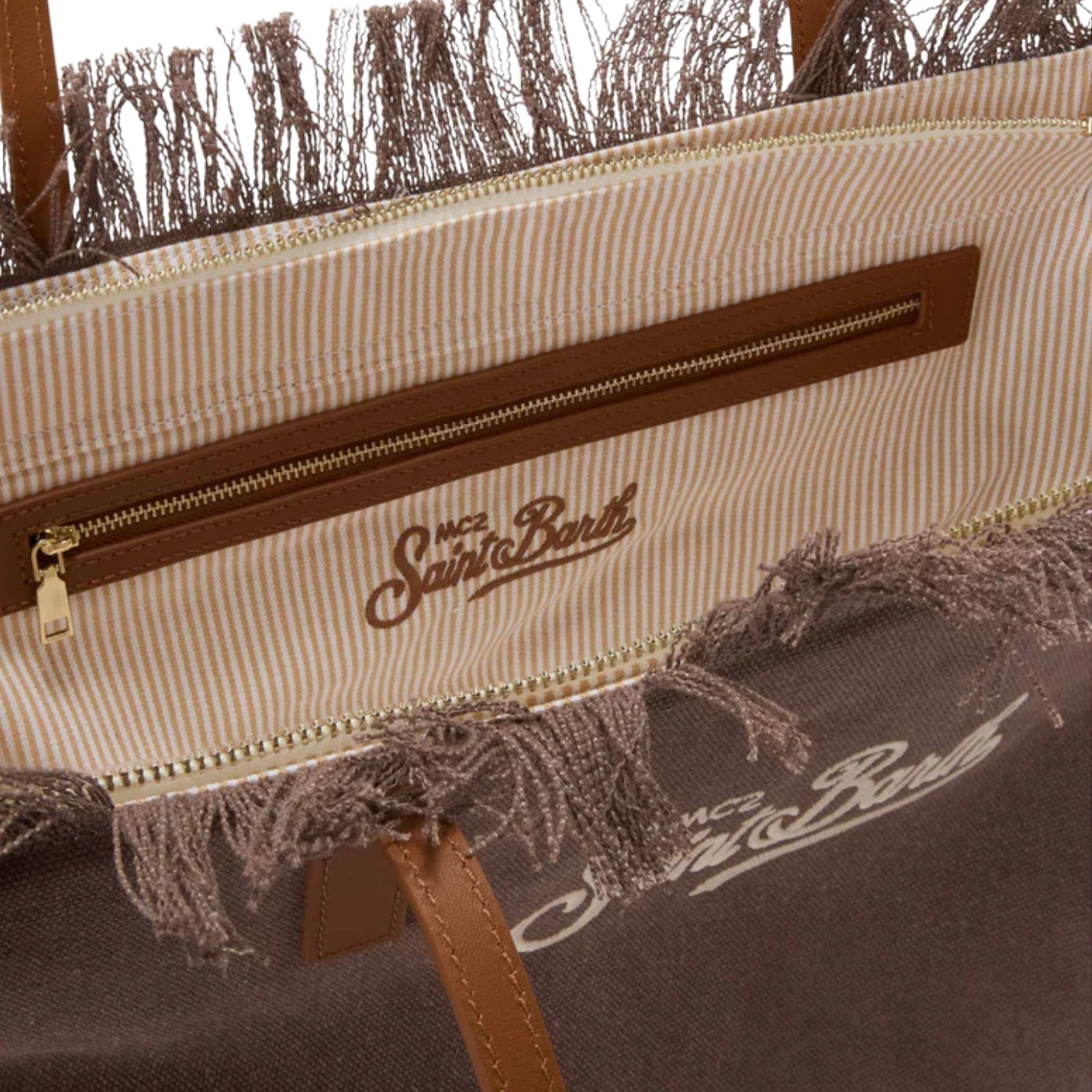 Borsa City regular in canvas con frange - MARRONE