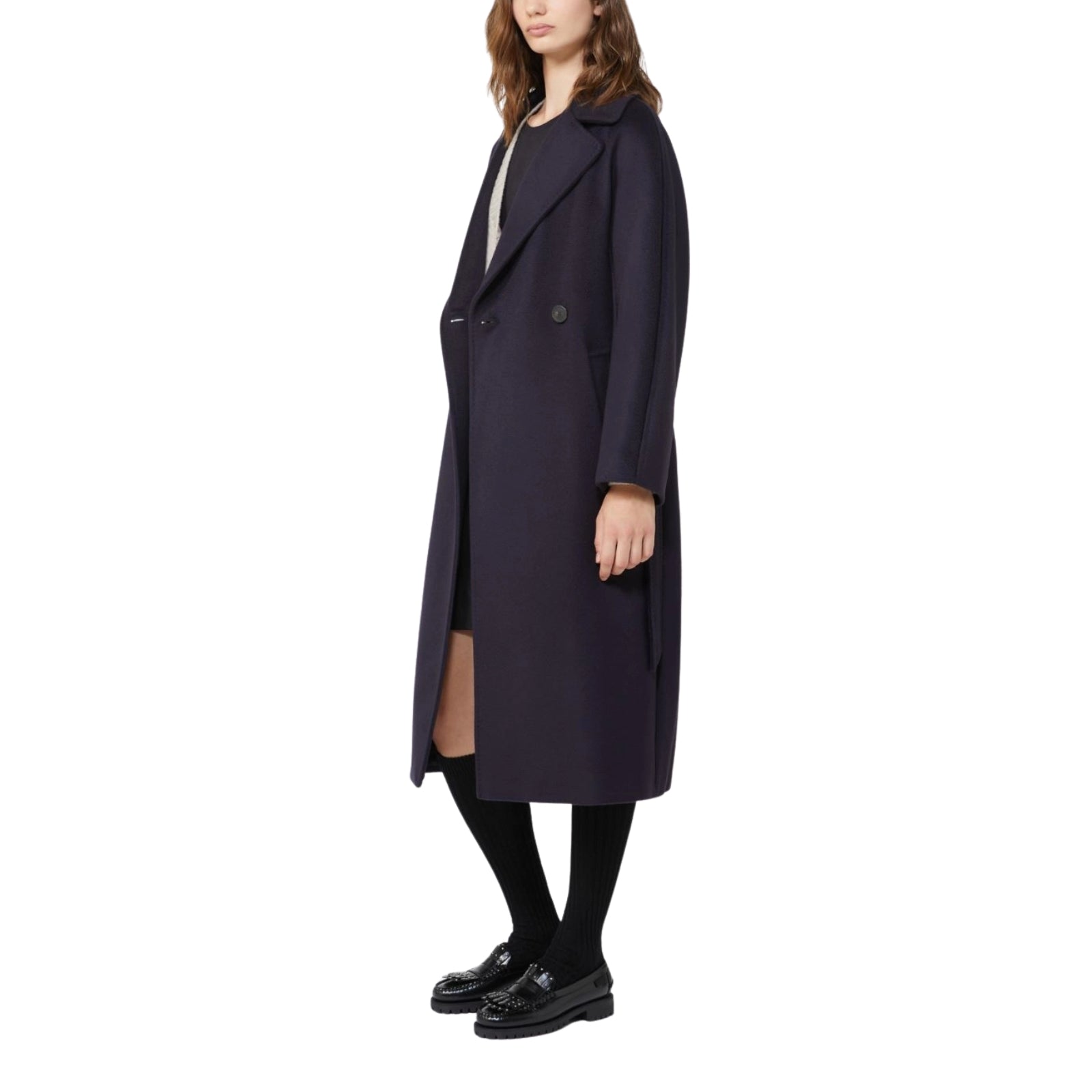 Cappotto midi Resina doppiopetto in lana - NERO