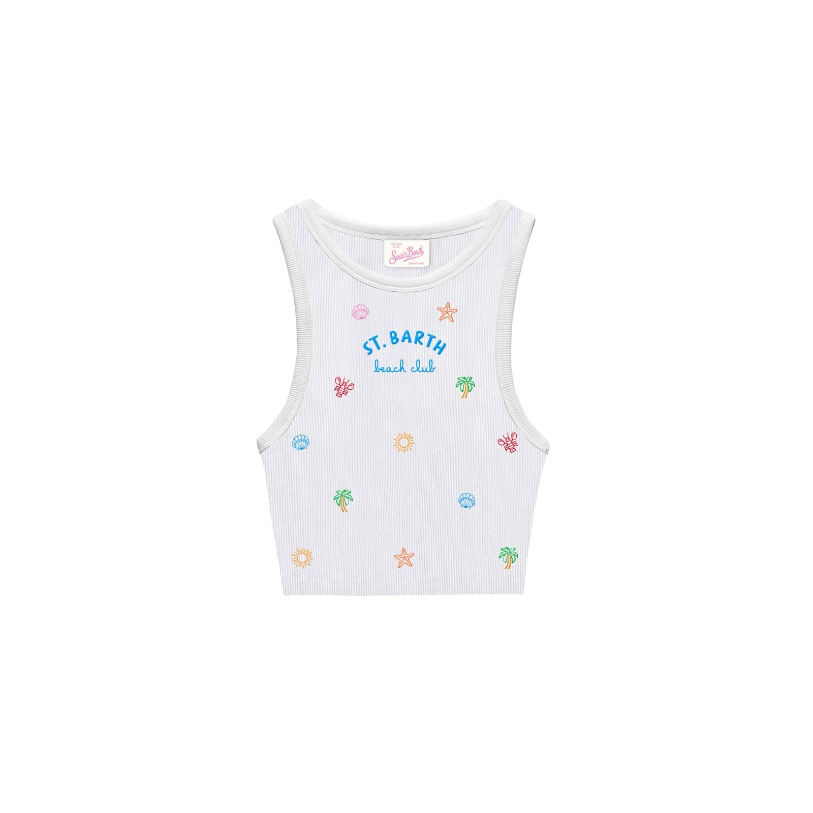 Top corto Blue Jr in maglia a coste con ricami KIDS