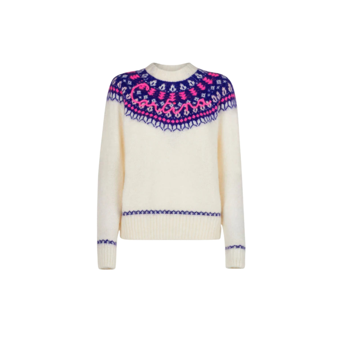 Maglia girocollo jacquard nordico in misto cashmere - Panna