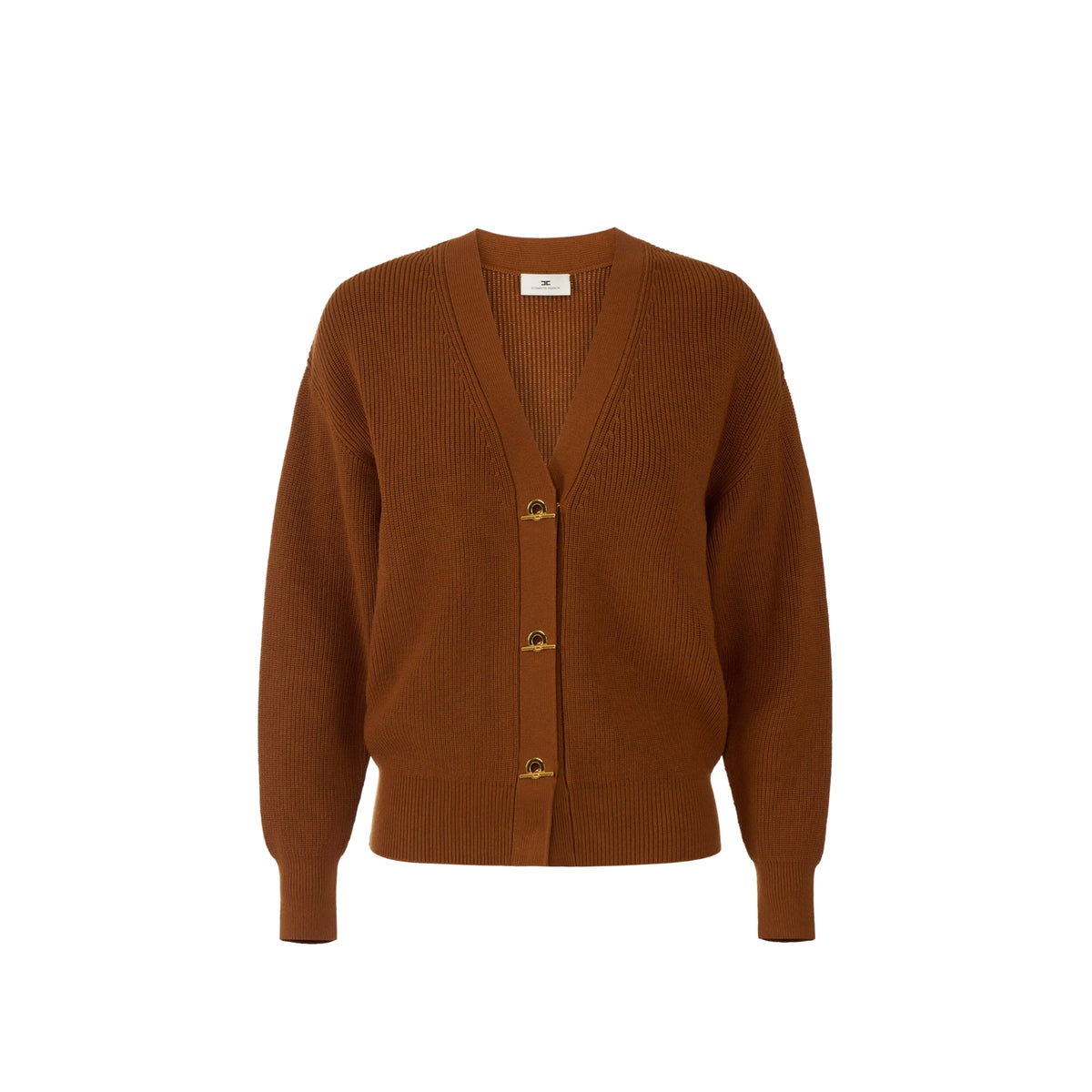 Cardigan a punto pannocchia con bottoni catenella - Sigaro
