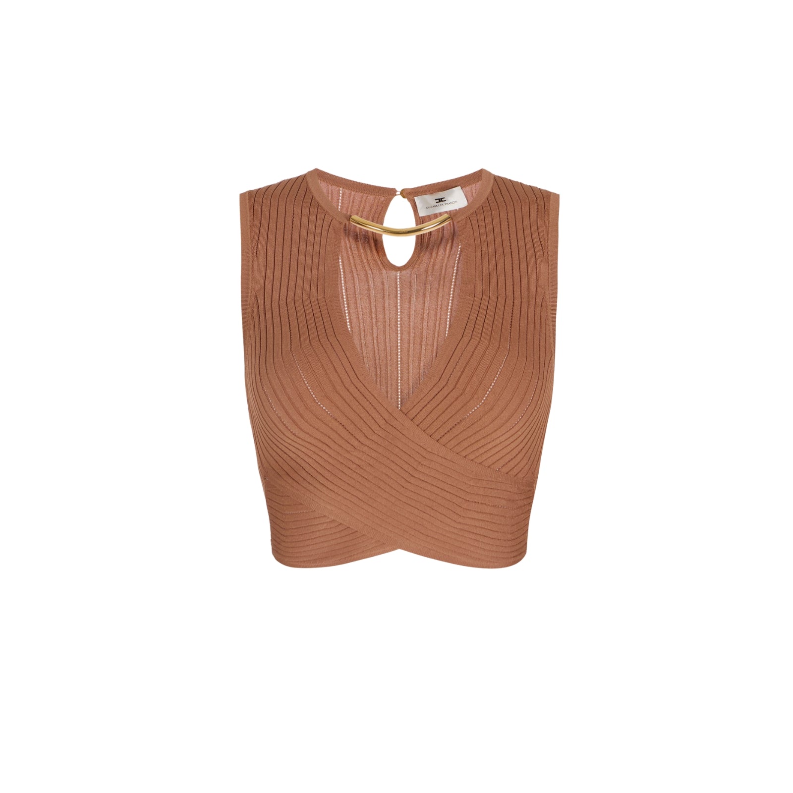 Top in maglia con dettaglio gioiello - CUOIO