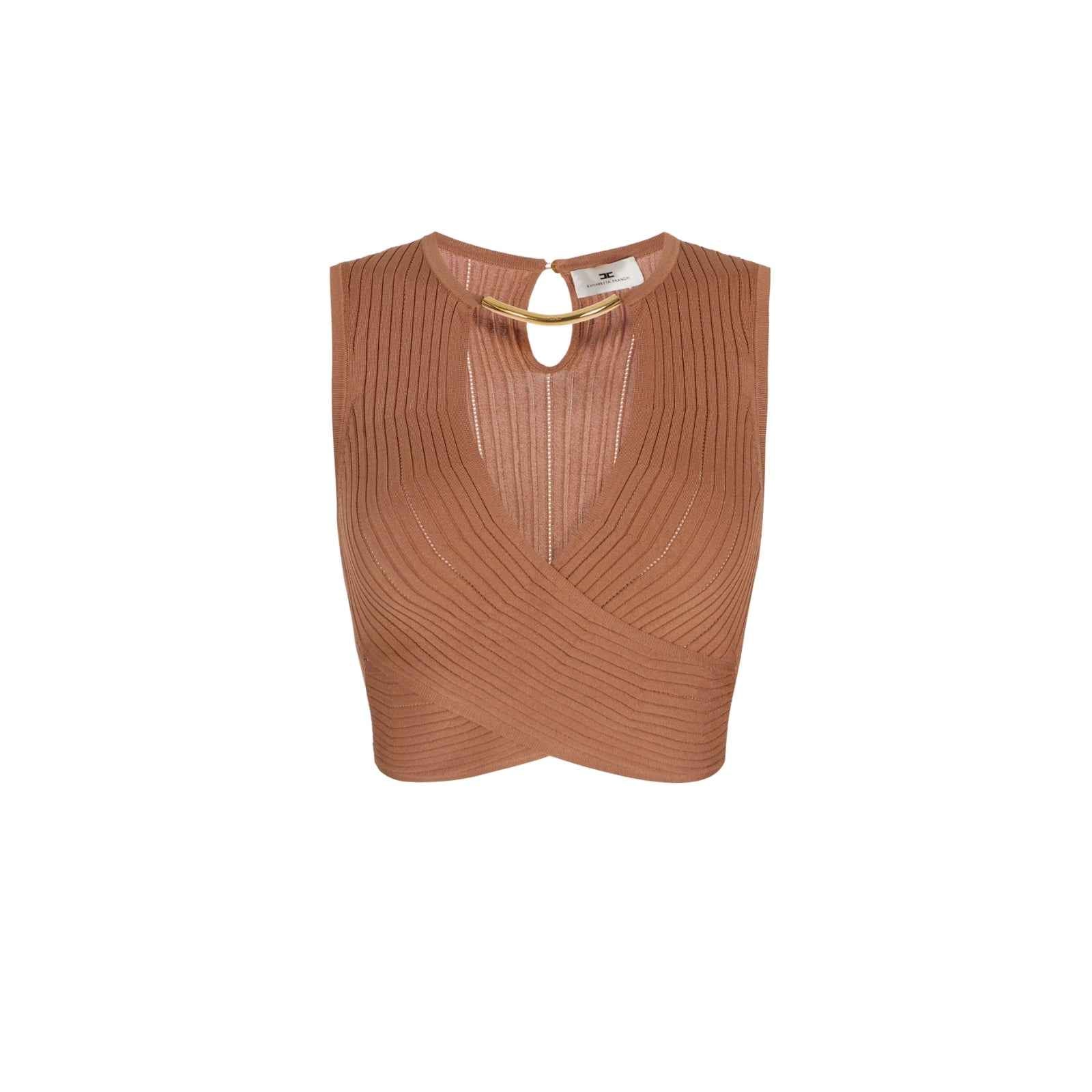 Top in maglia con dettaglio gioiello - CUOIO