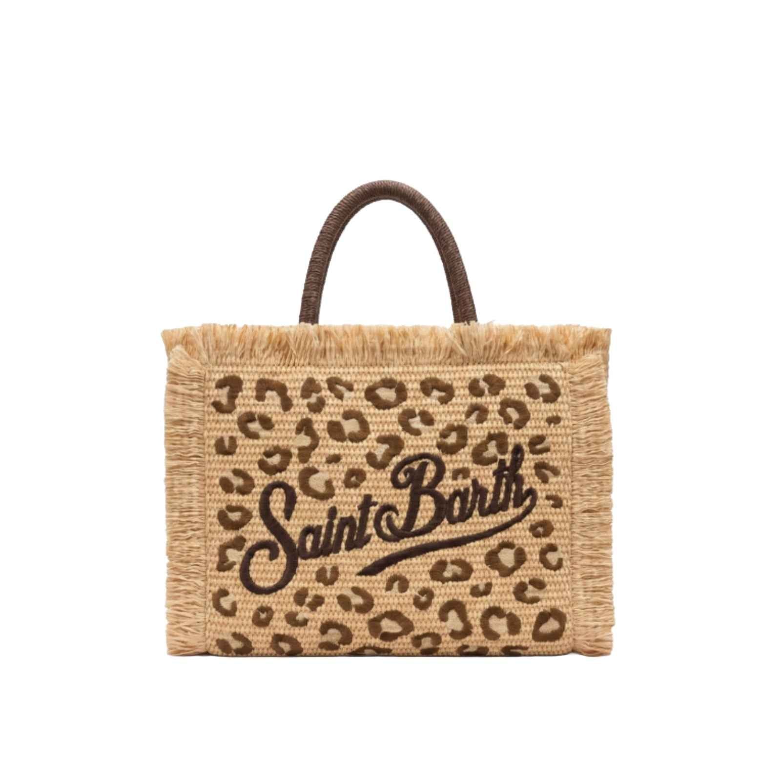Borsa a spalla Vanity effetto paglia leopardata