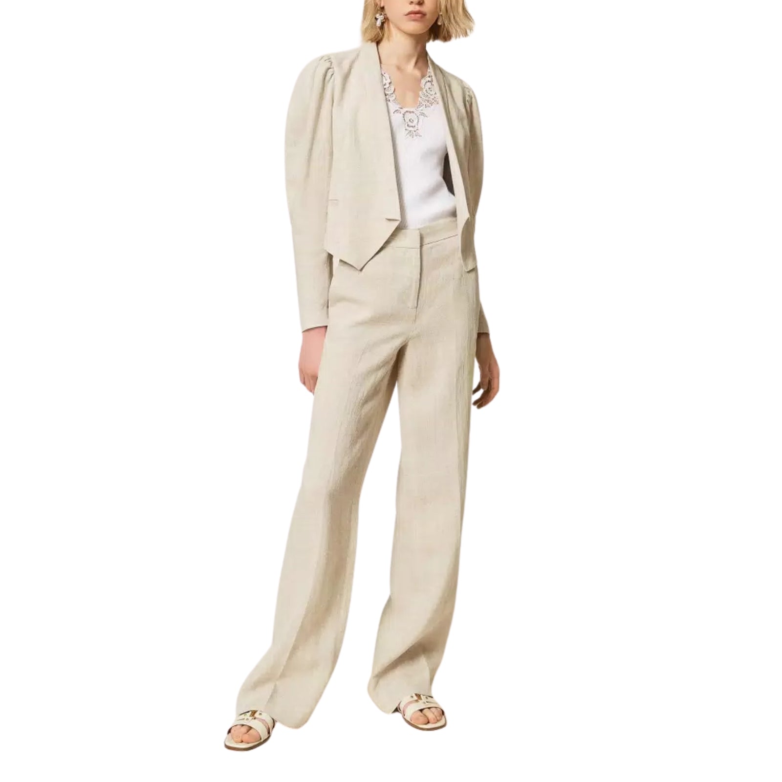 Pantalone in lino naturale con lurex