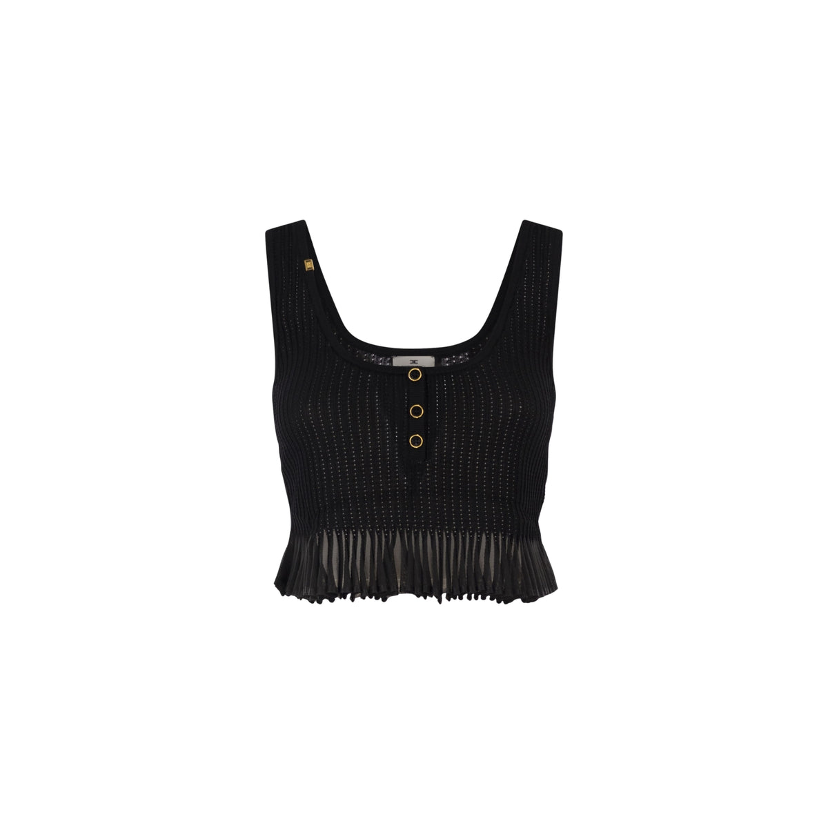 Top smanicato con costine traforate à jour - Nero