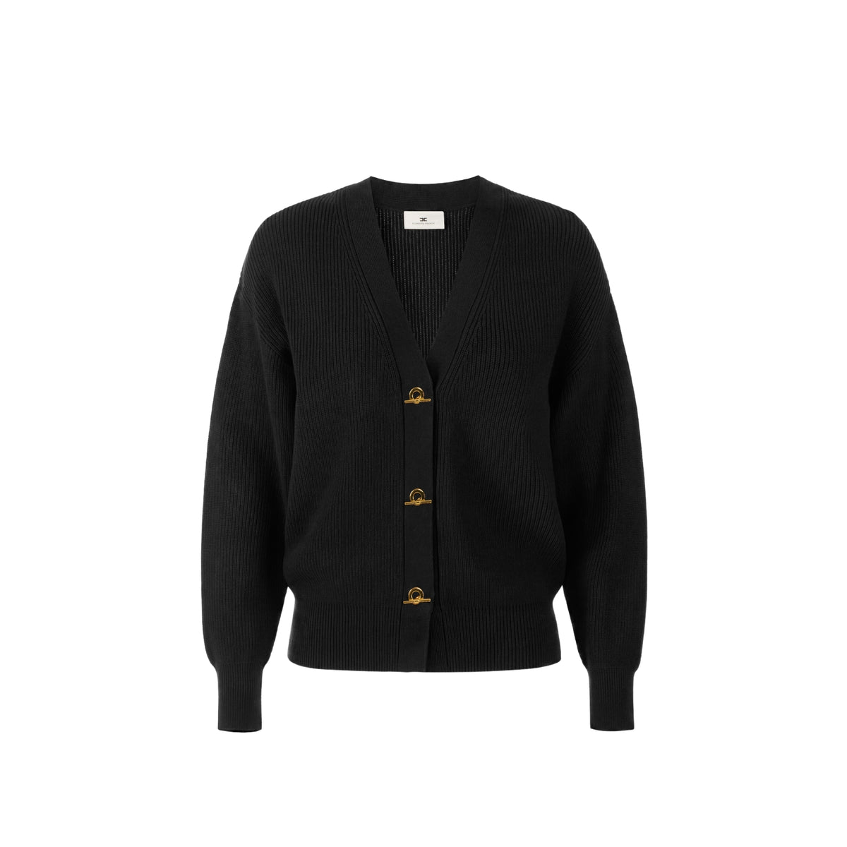Cardigan a punto pannocchia con bottoni catenella - Nero