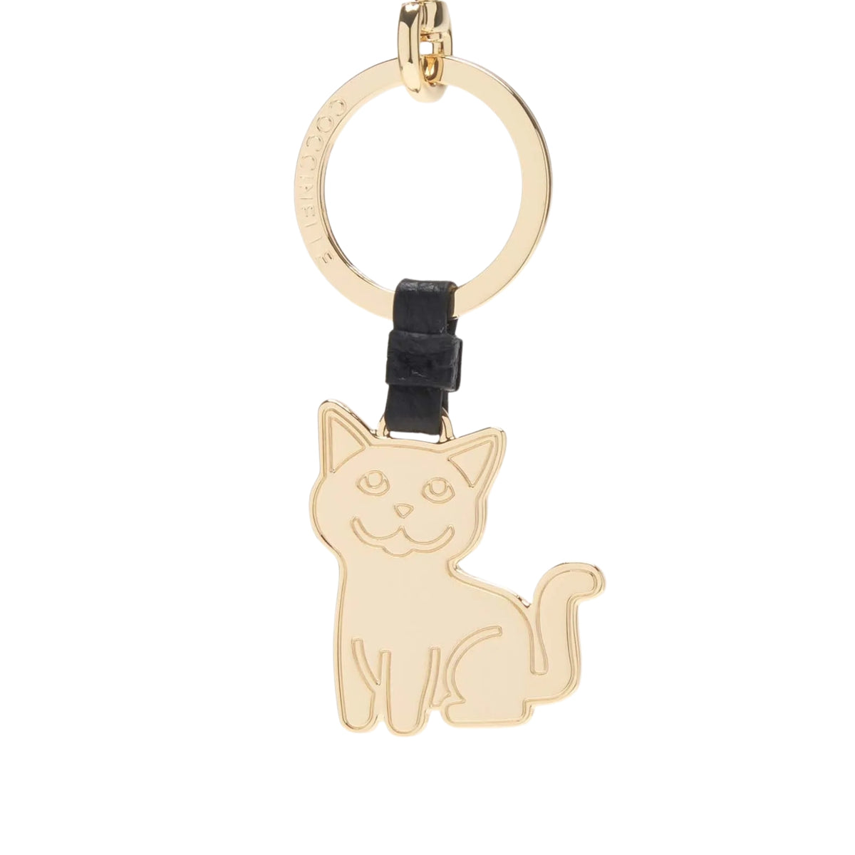 Portachiavi Gatto in pelle e metallo - Nero
