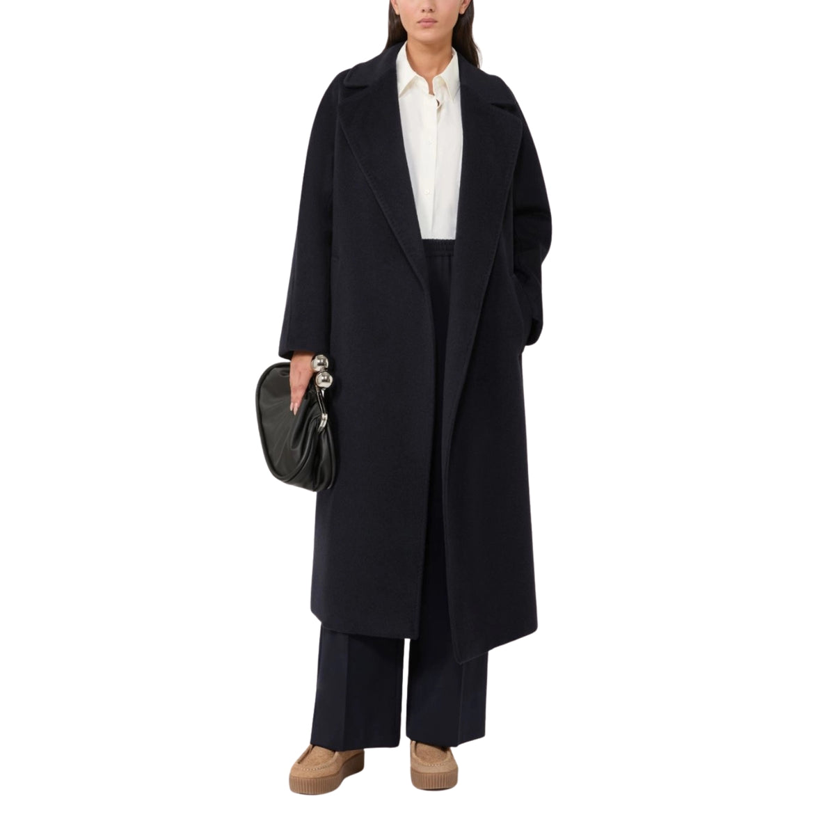 Cappotto a vestaglia in lana e alpaca - Nero
