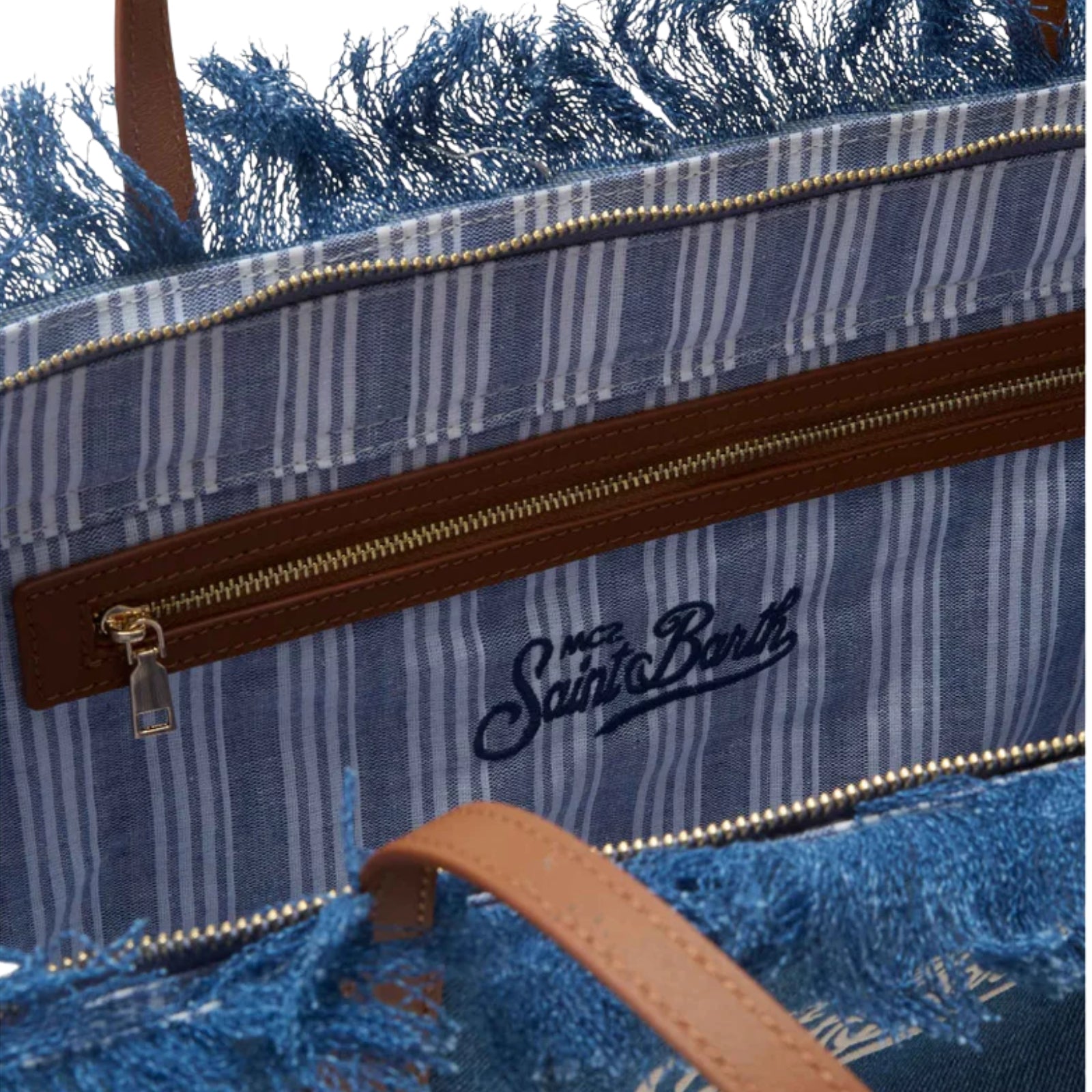 Borsa City regular in canvas con frange - DENIM