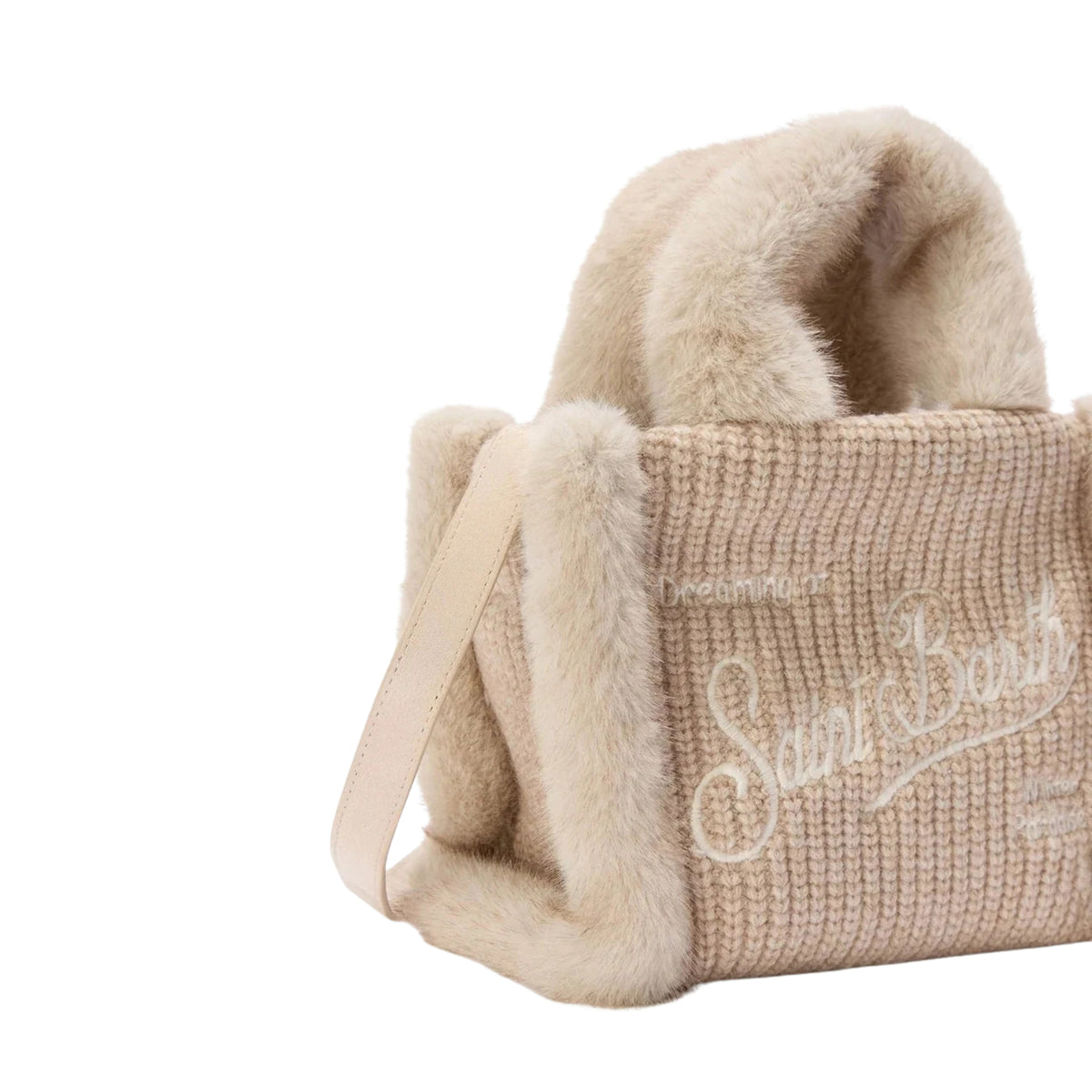 Borsa Mini Vanity effetto montone a costine con manici effetto pelliccia