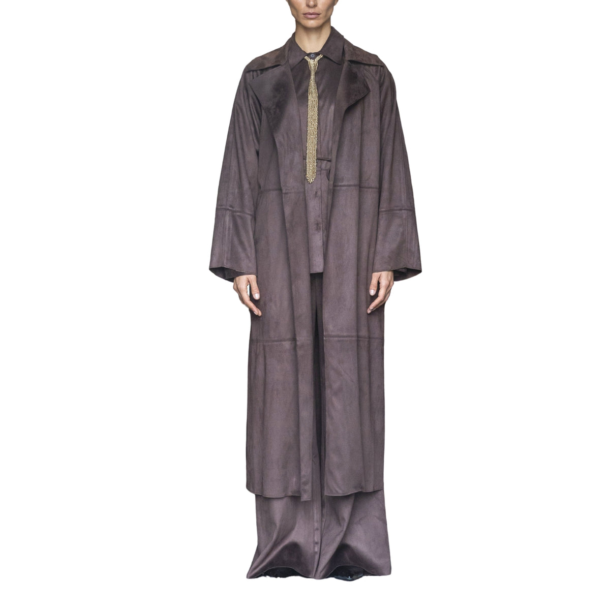 Cappotto lungo scamosciato Moro