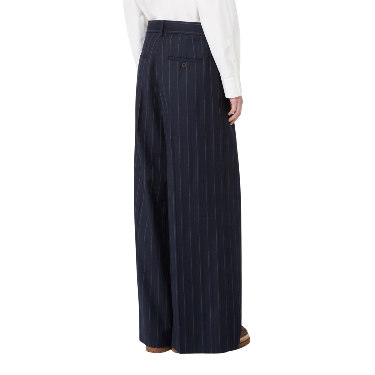Pantalone sartoriale in flanella gessata gamba ampia - Blu