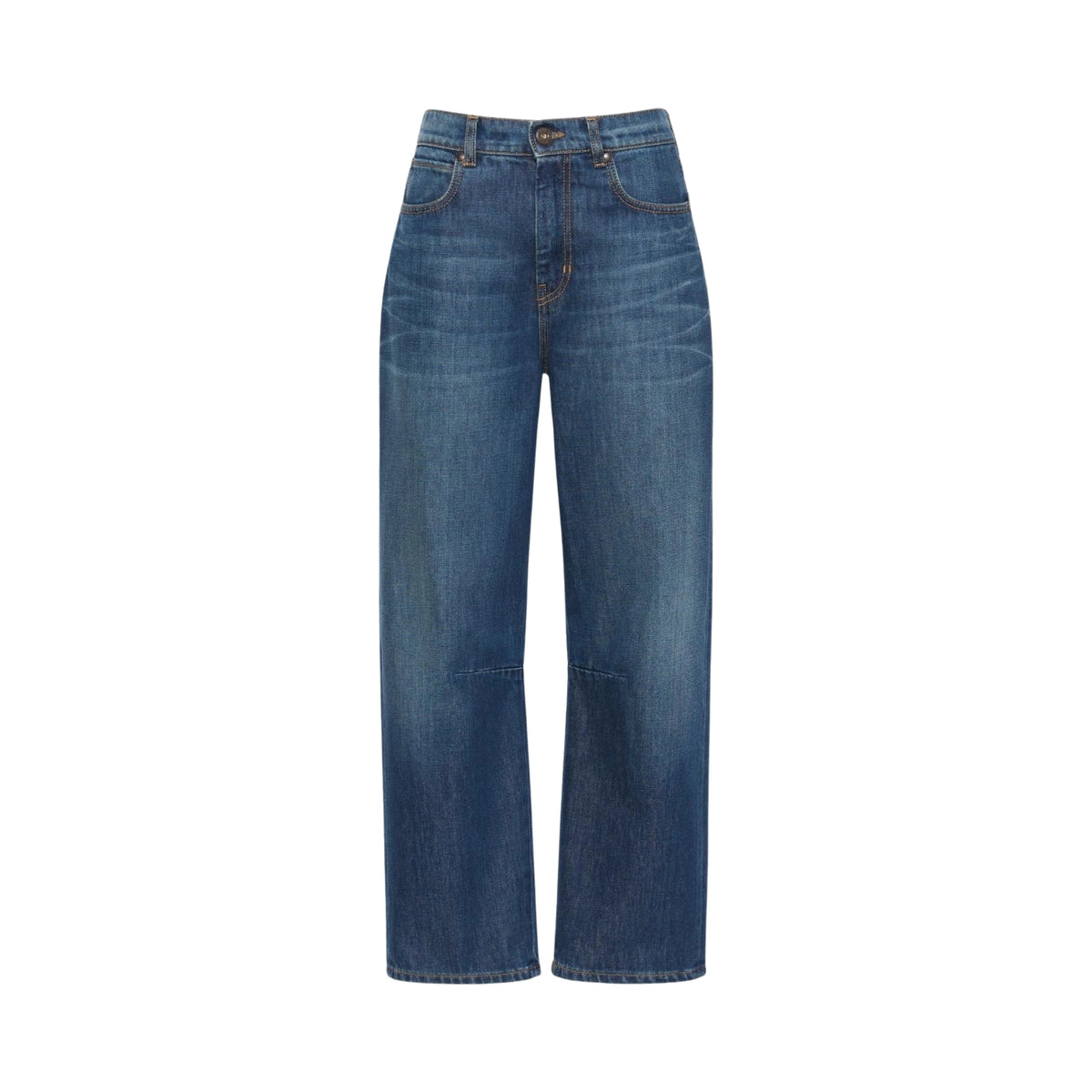 Jeans 5 tasche barrel leg con pinces - Indaco